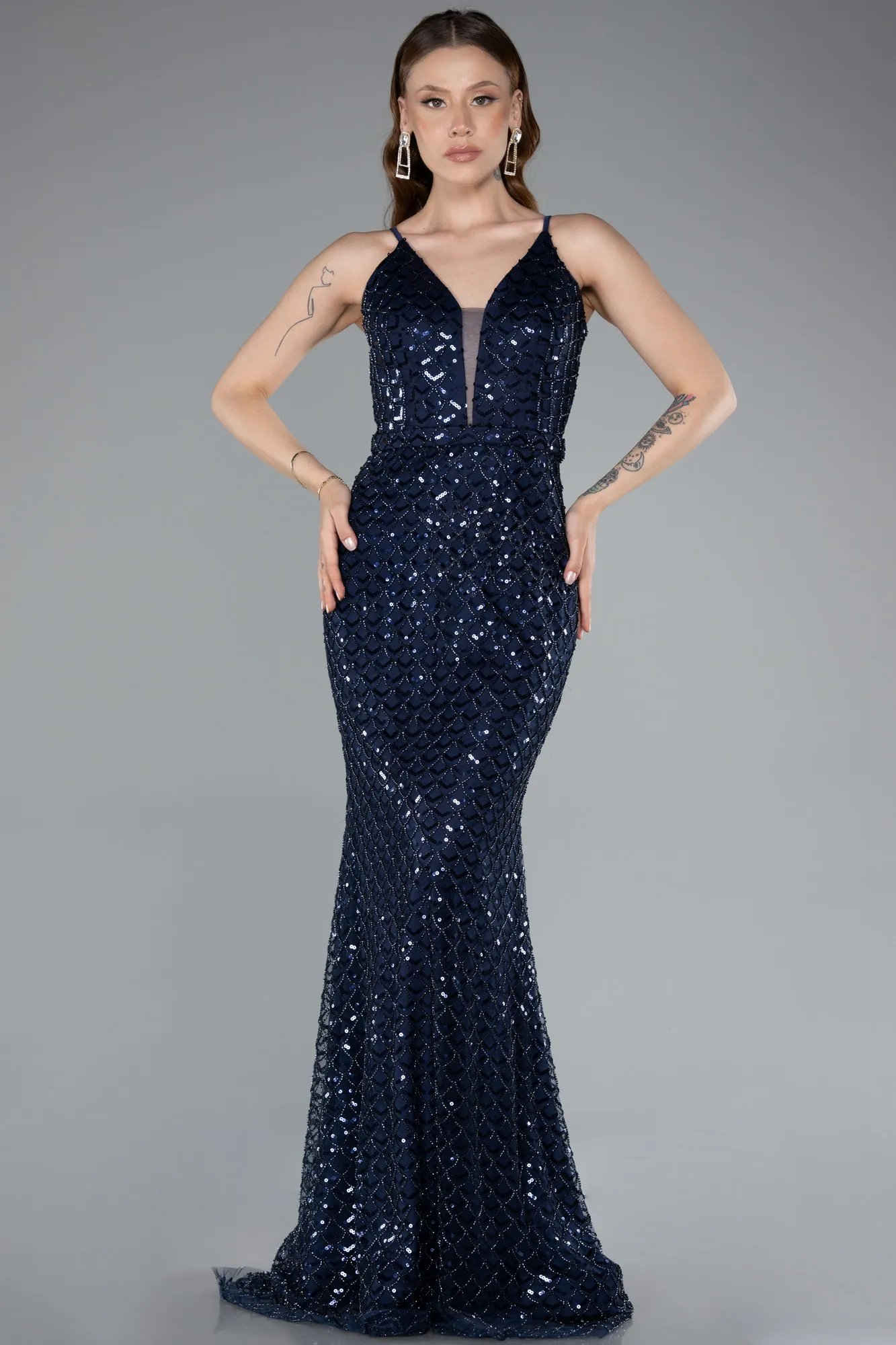 Navy Blue-Long Evening Dress ABU4980