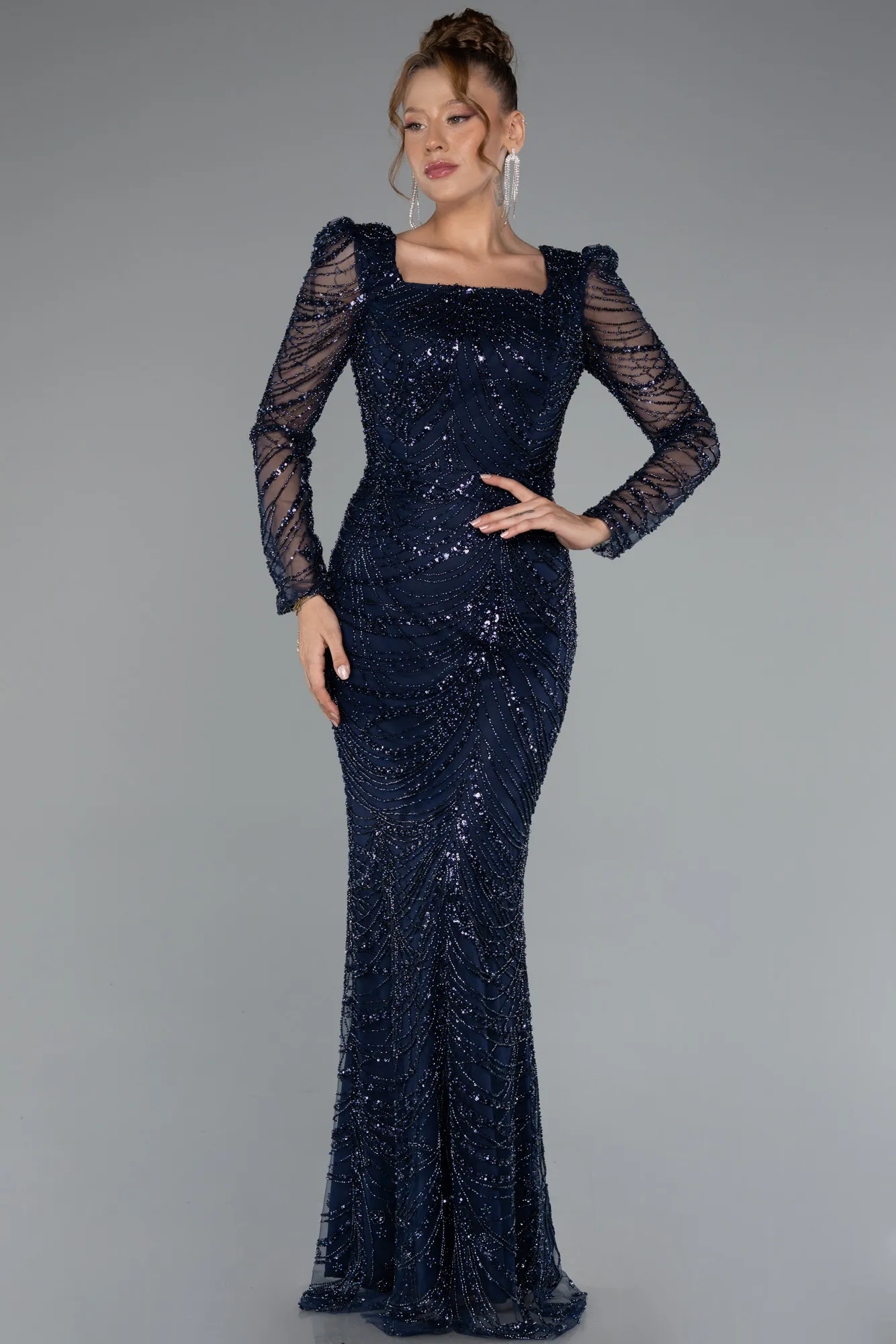 Navy Blue-Long Evening Dress ABU5107