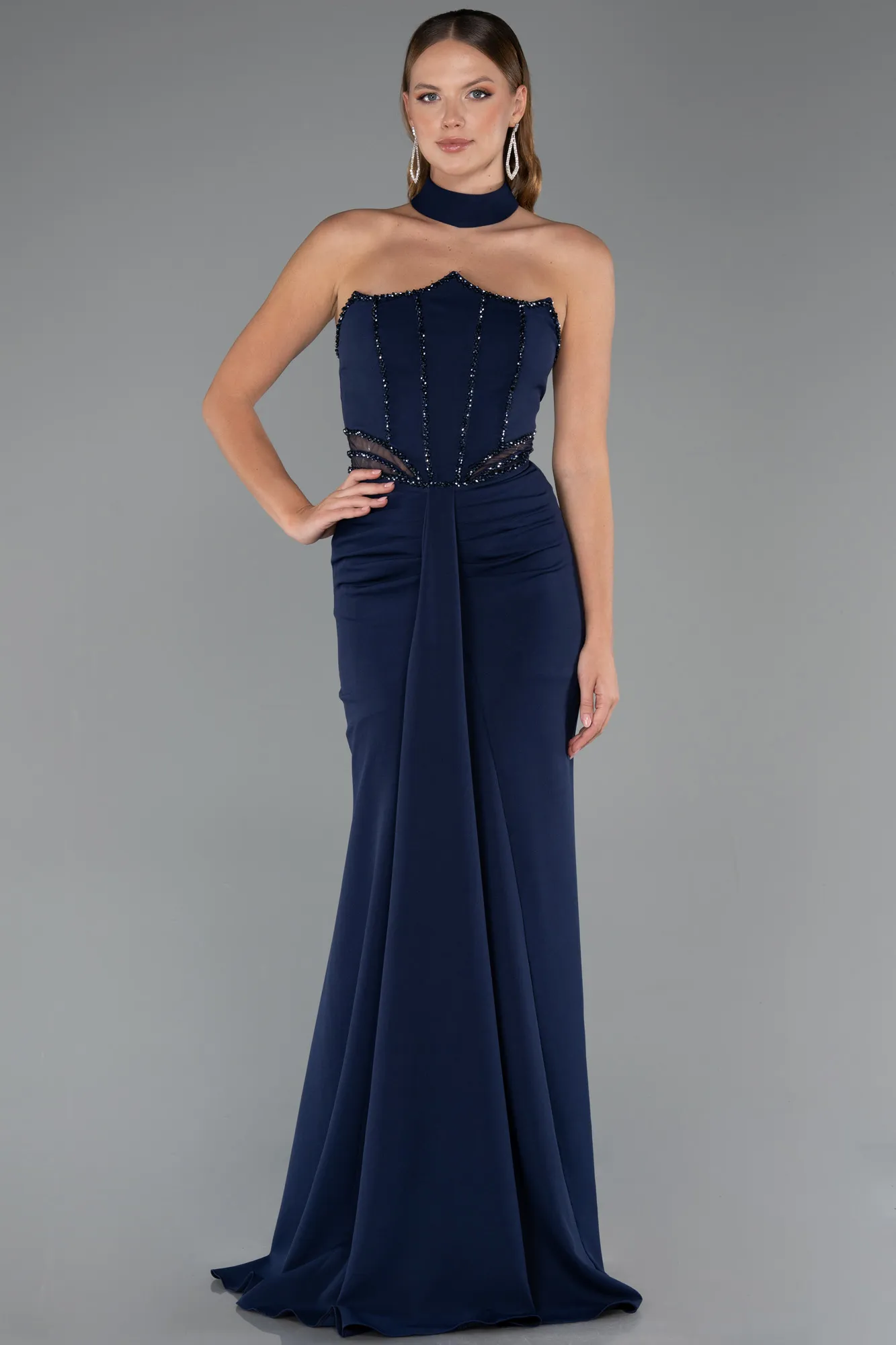Navy Blue-Long Evening Dress ABU5476