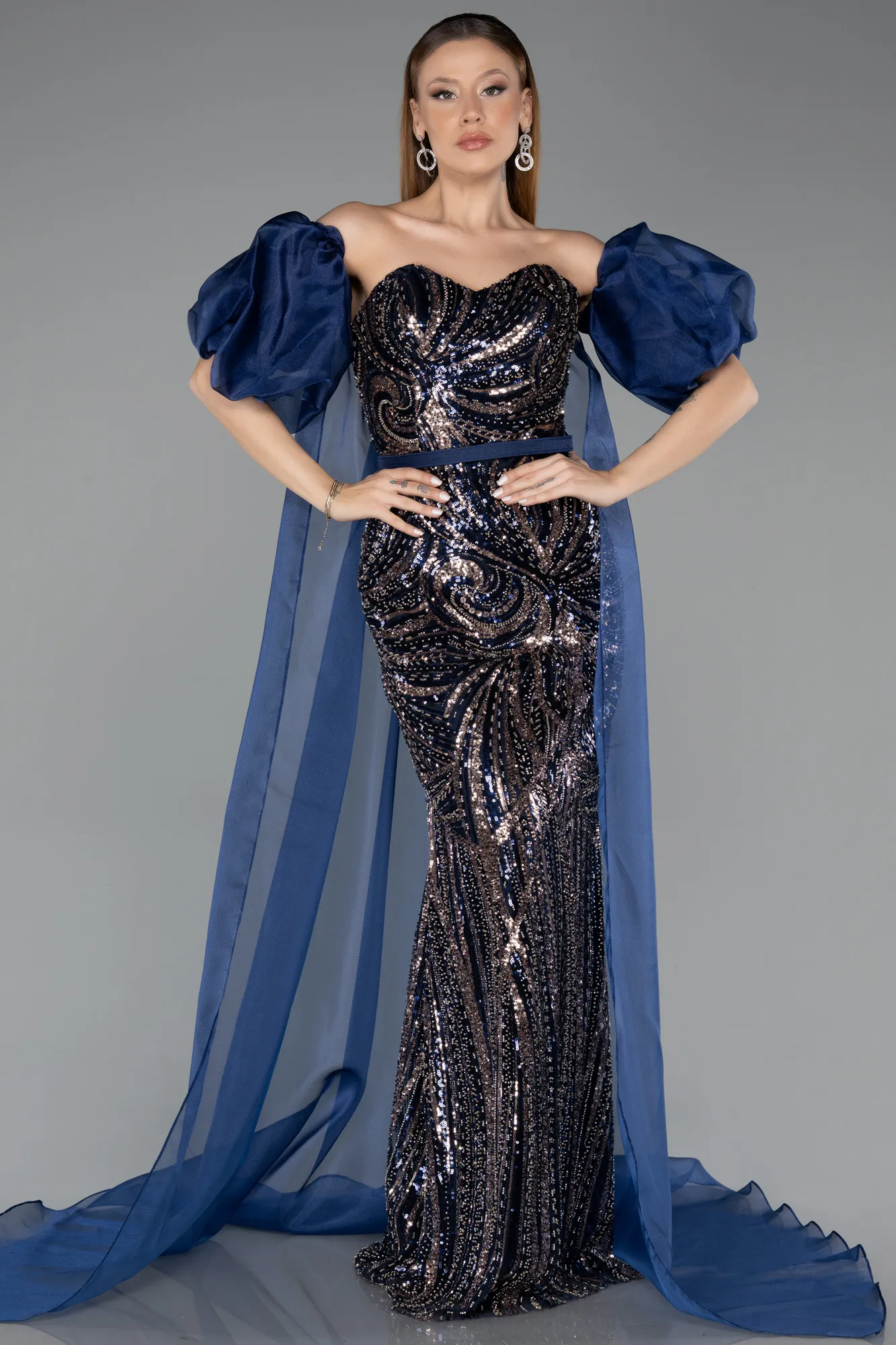 Navy Blue-Long Evening Dress ABU5537