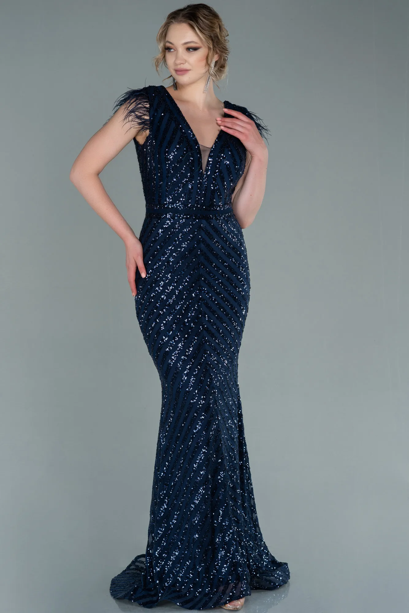 Navy Blue-Long Evening Dress ABU881