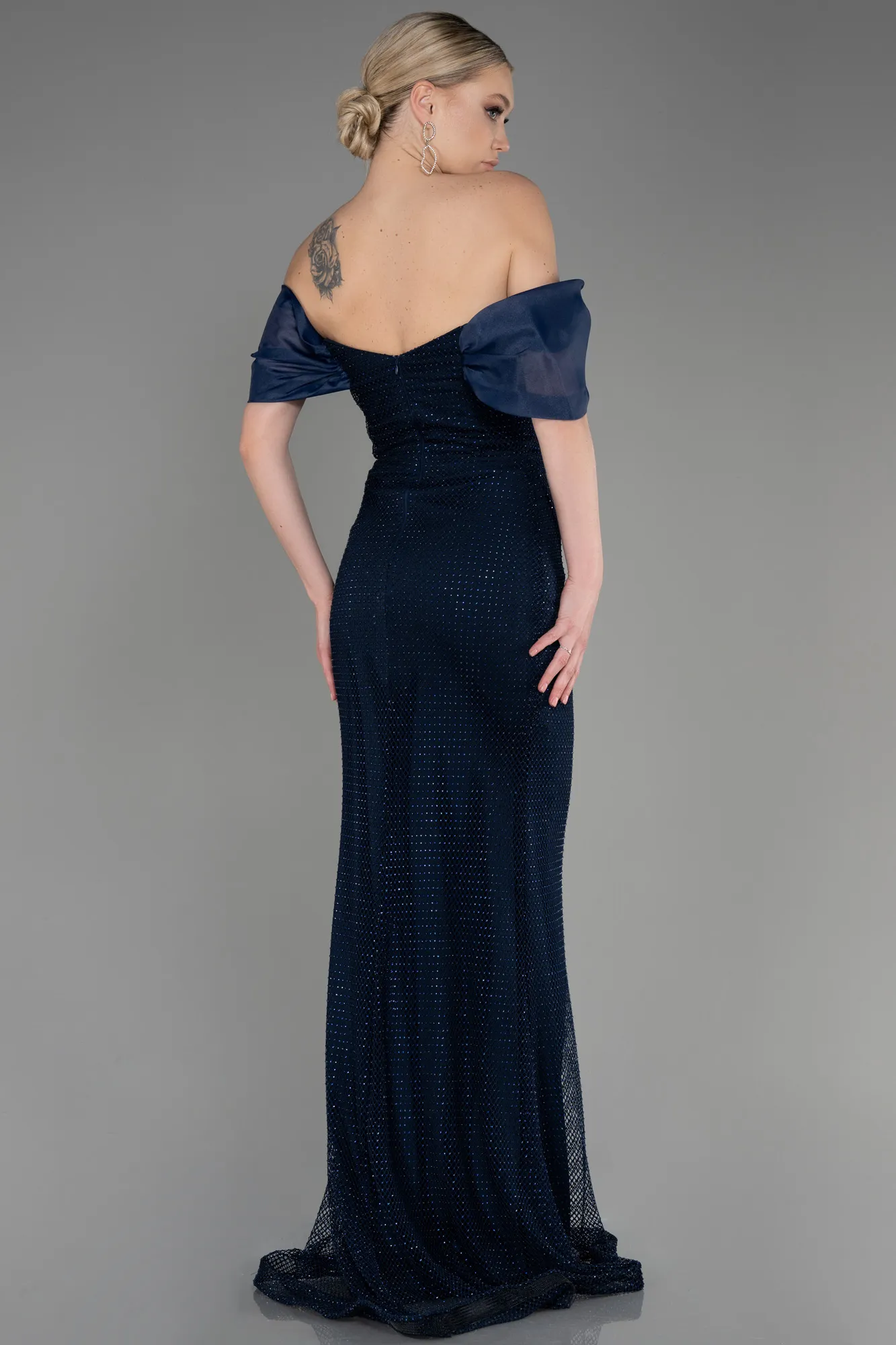 Navy Blue-Long File Mermaid Prom Dress ABU3769