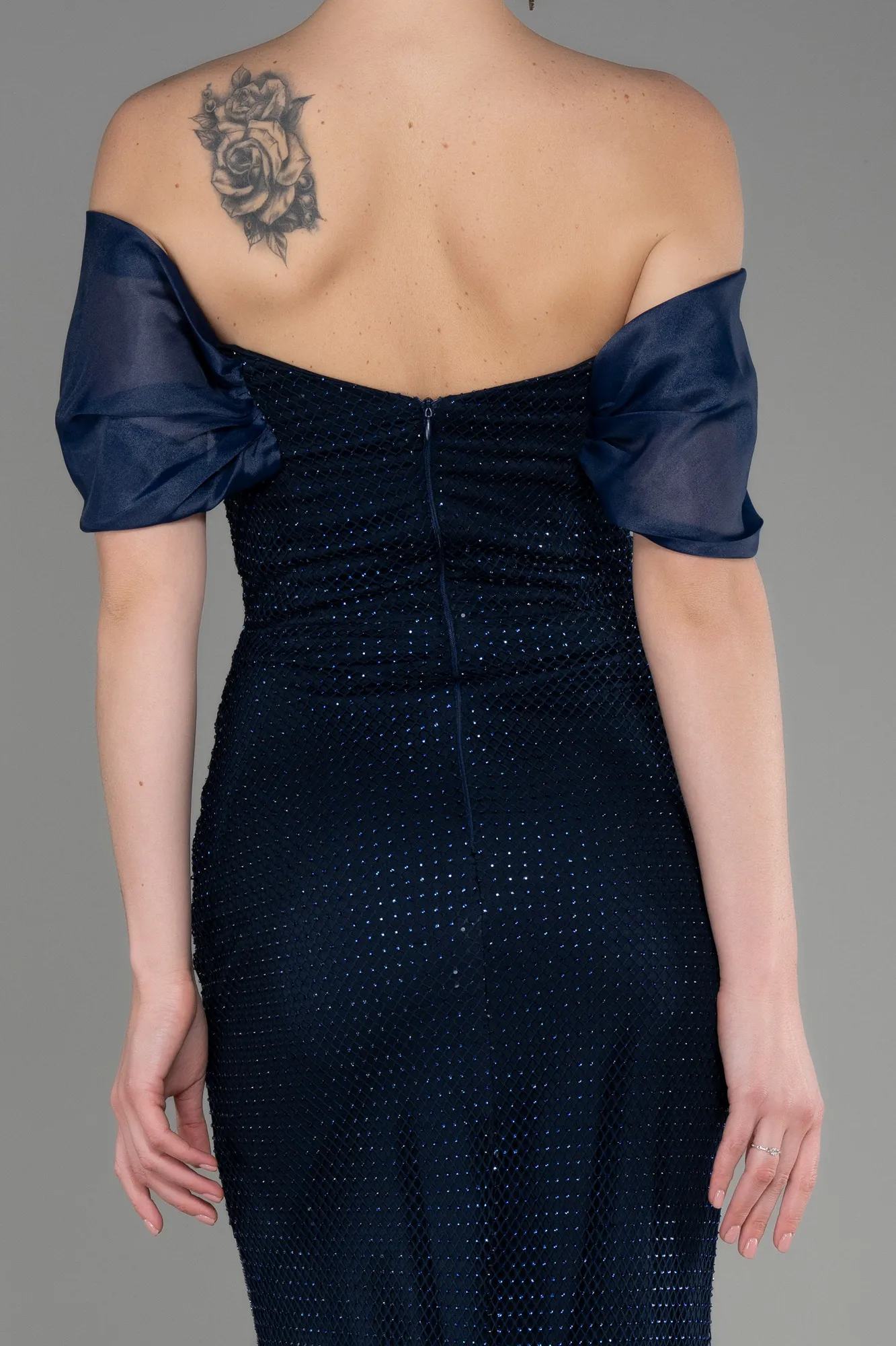 Navy Blue-Long File Mermaid Prom Dress ABU3769