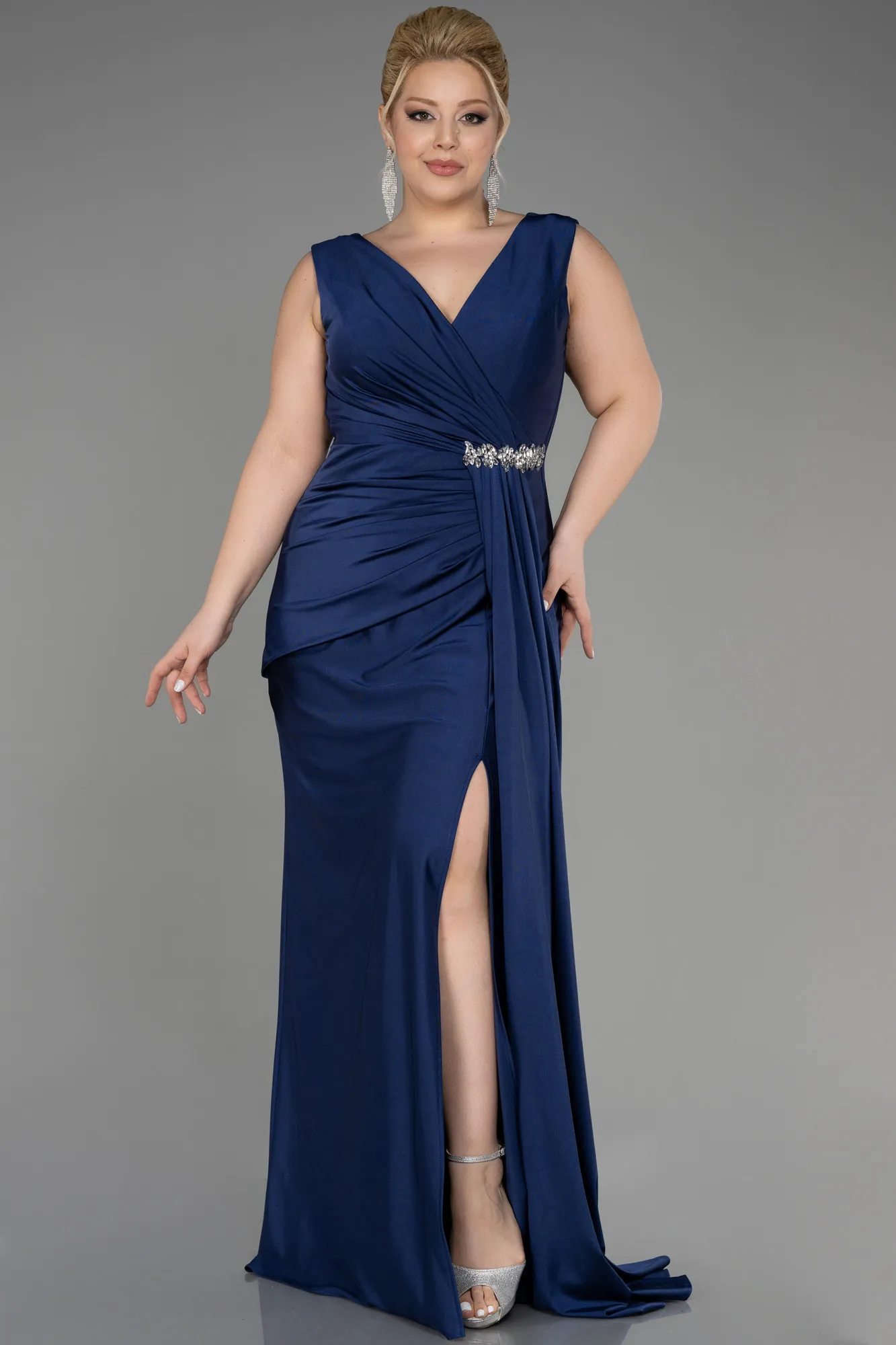 Navy Blue-Long Formal Plus Size Dress ABU3737