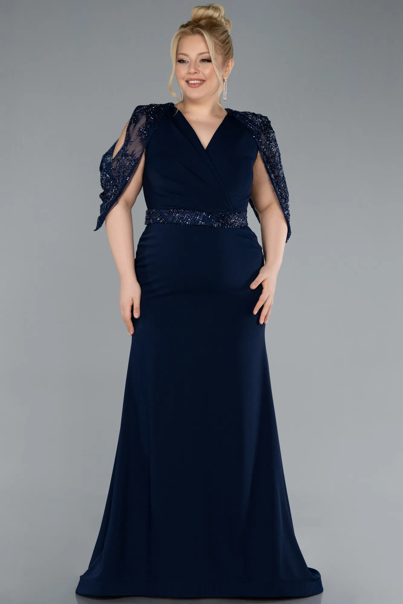 Navy Blue-Long Formal Plus Size Dress ABU4668