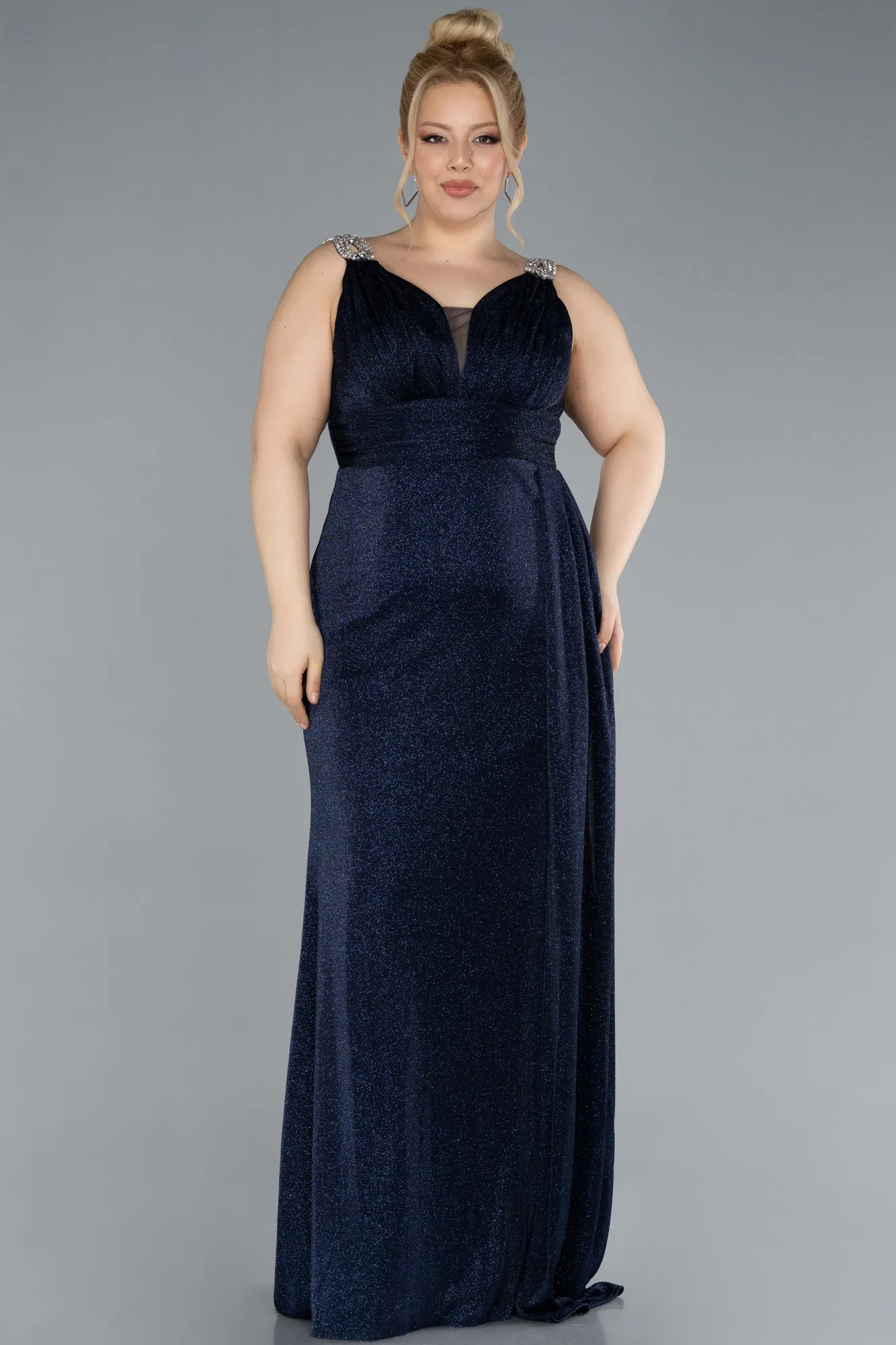 Navy Blue-Long Formal Plus Size Dress ABU4748