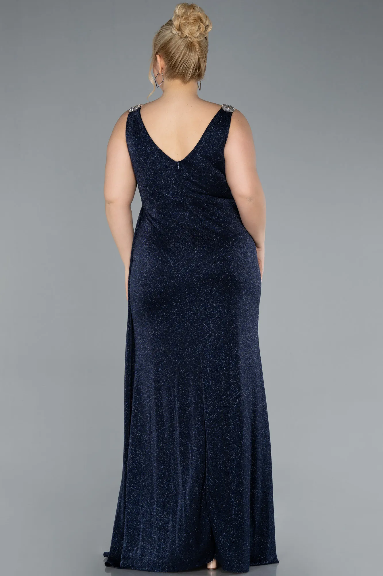 Navy Blue-Long Formal Plus Size Dress ABU4748