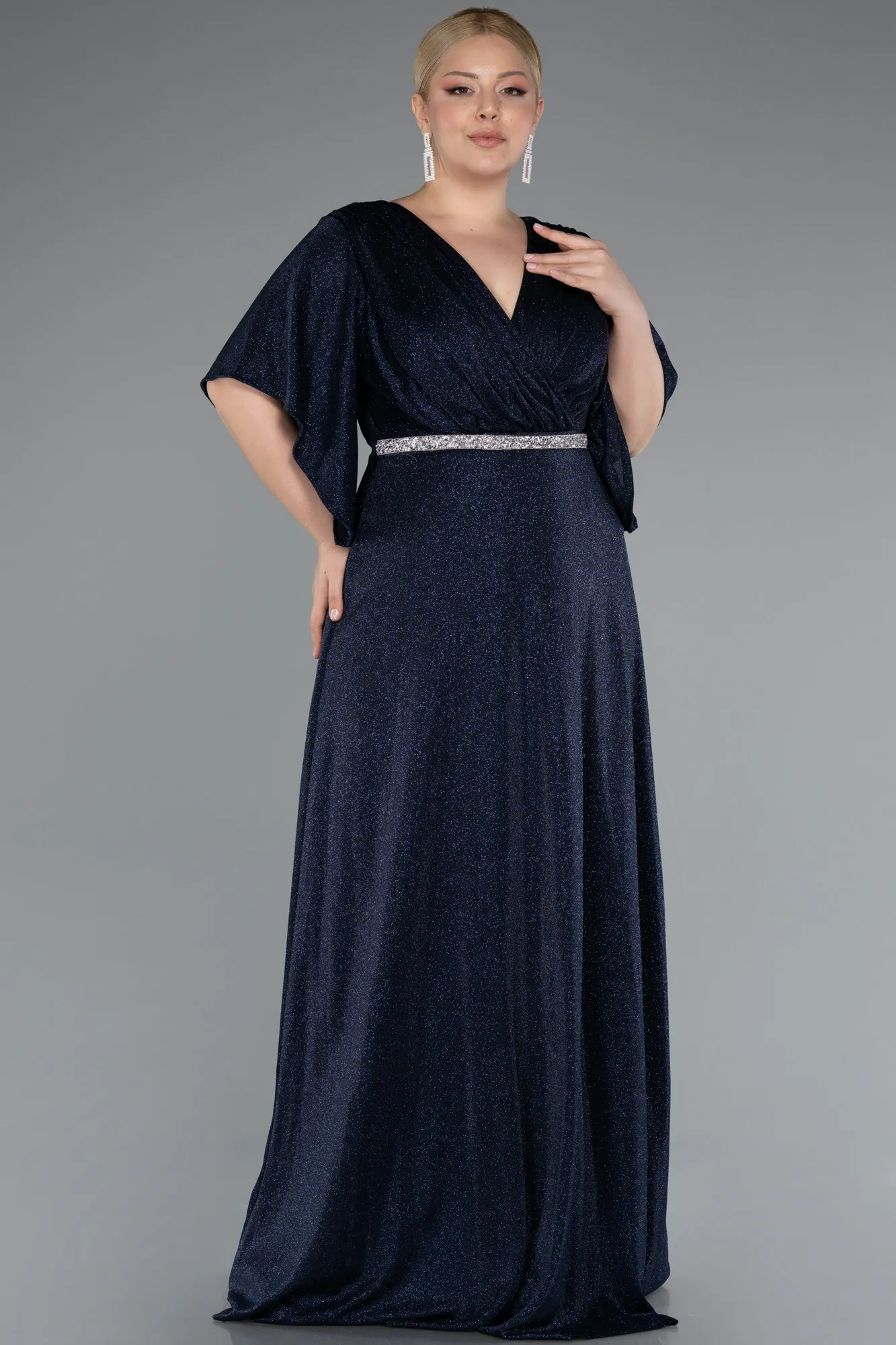Navy Blue-Long Formal Plus Size Dress ABU4914