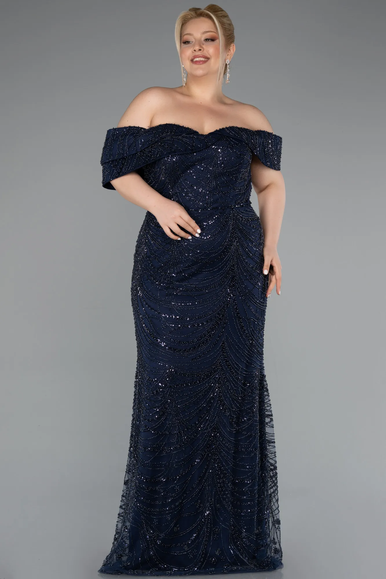 Navy Blue-Long Formal Plus Size Dress ABU4947