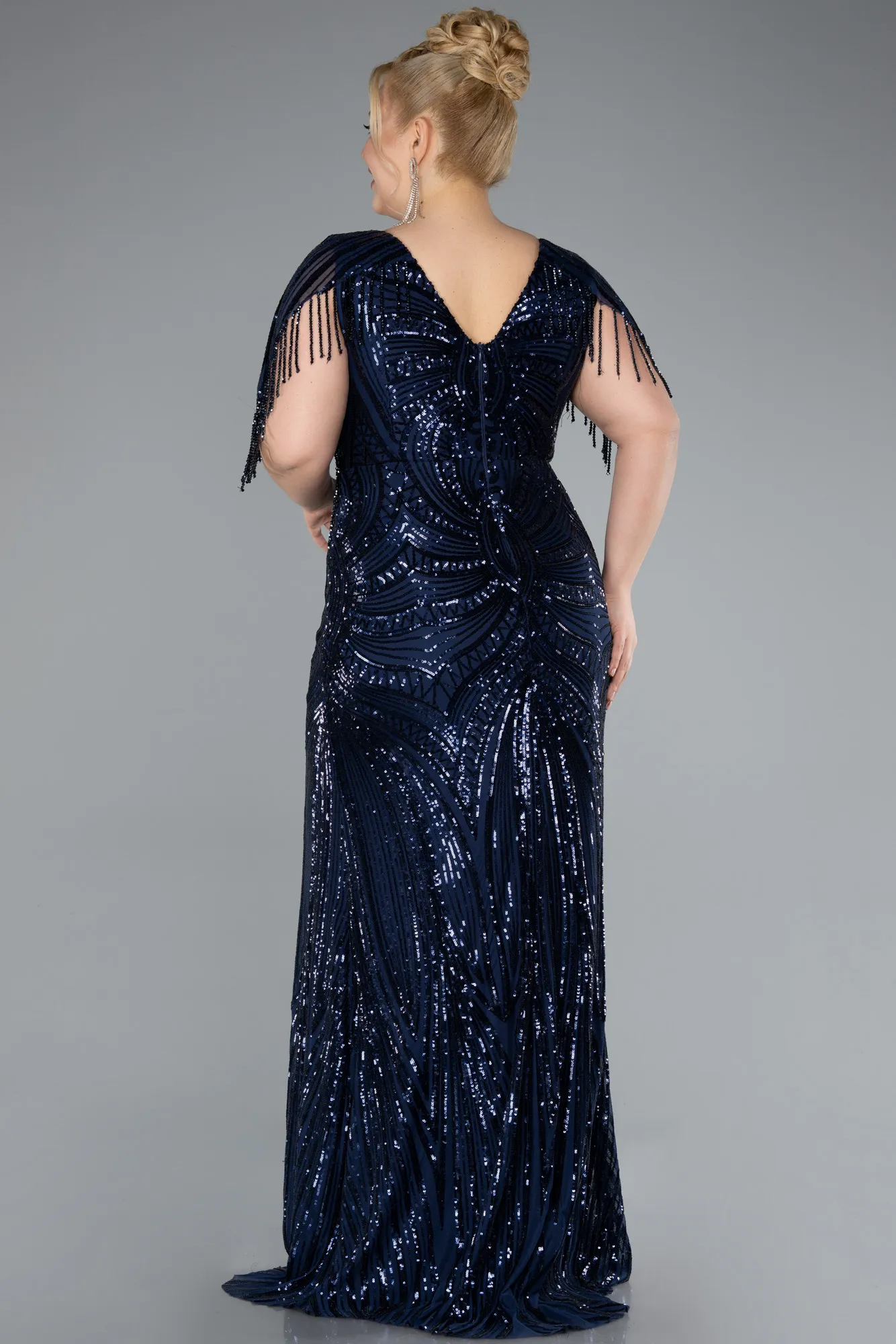 Navy Blue-Long Formal Plus Size Dress ABU4953