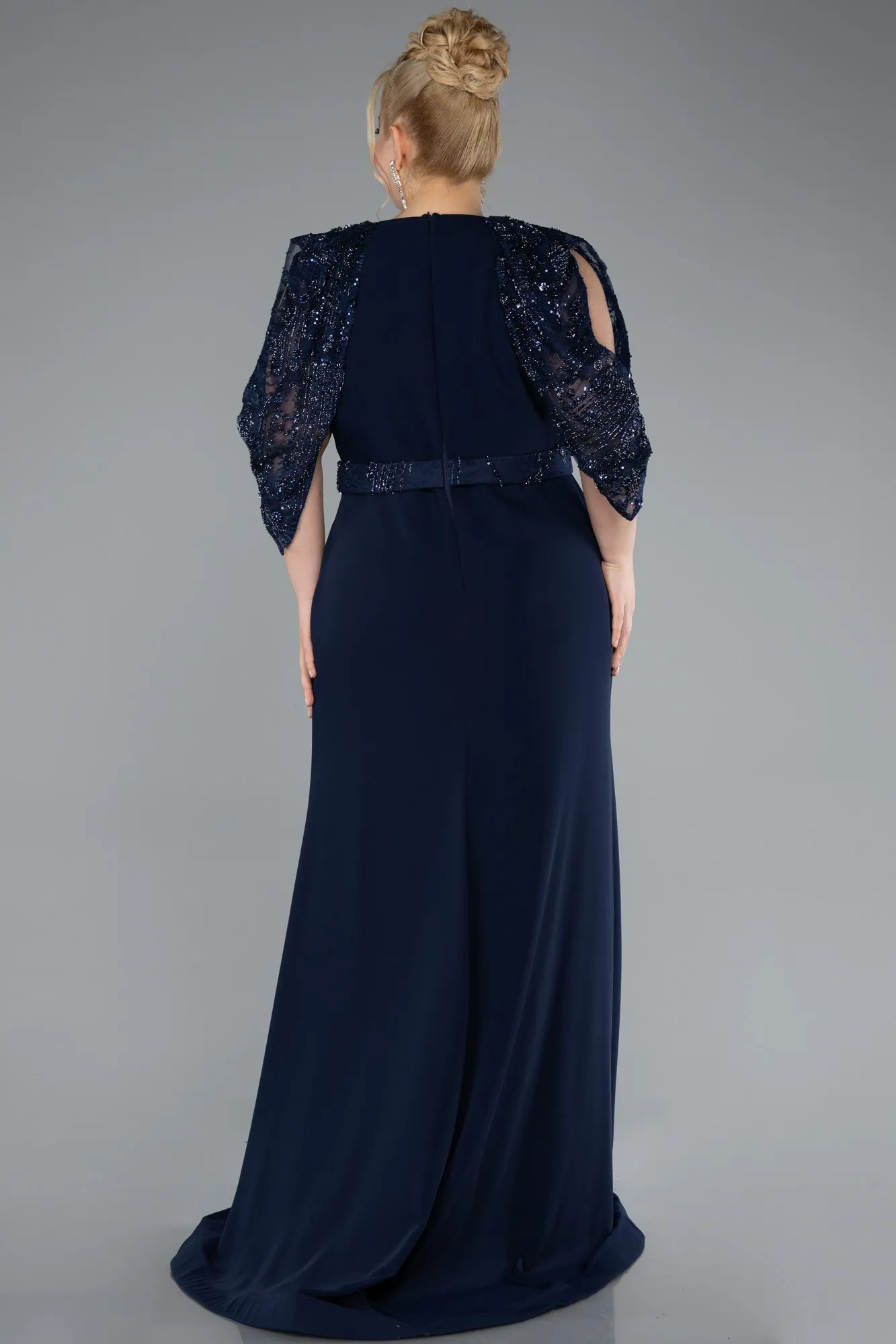 Navy Blue-Long Formal Plus Size Dress ABU4954
