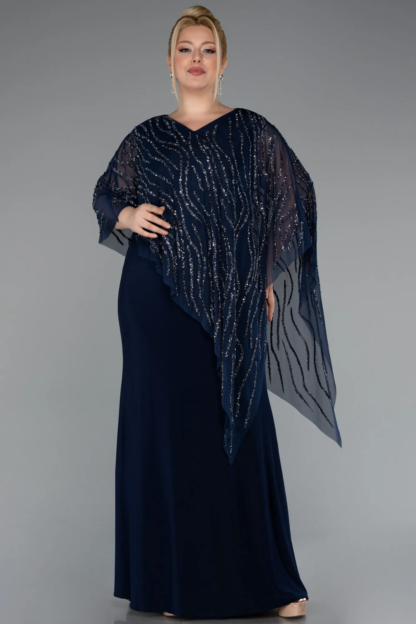 Navy Blue-Long Formal Plus Size Dress ABU5158