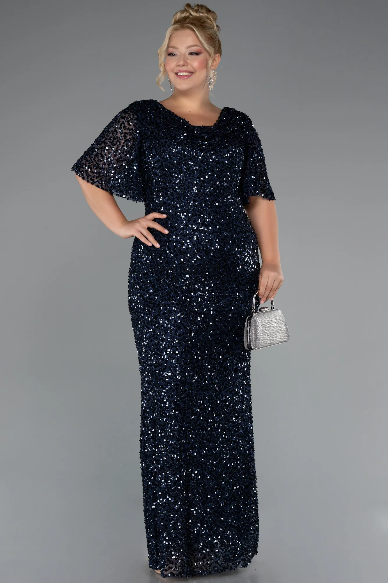 Navy Blue-Long Formal Plus Size Dress ABU5318