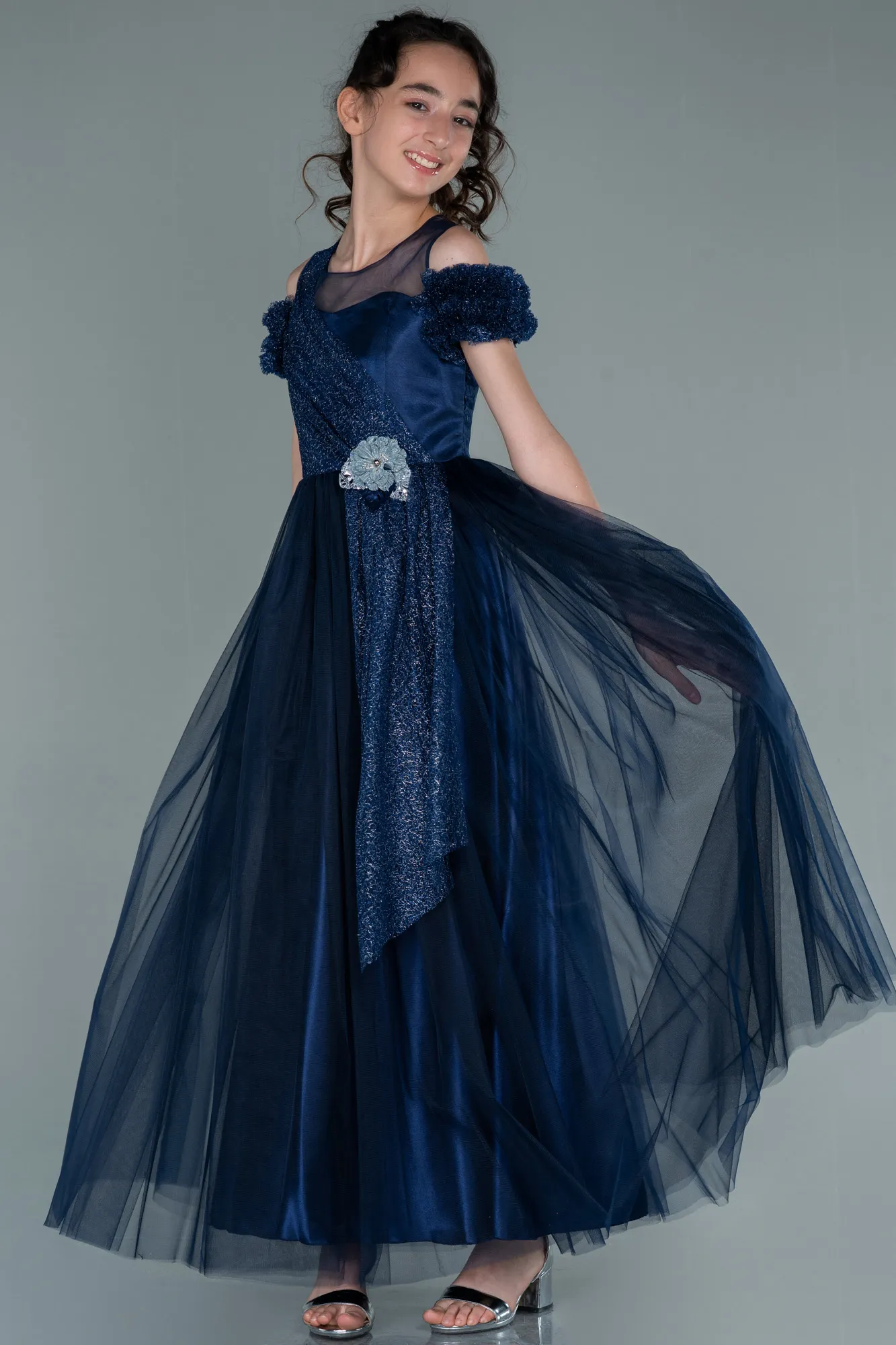 Navy Blue-Long Girl Dress ABU2446