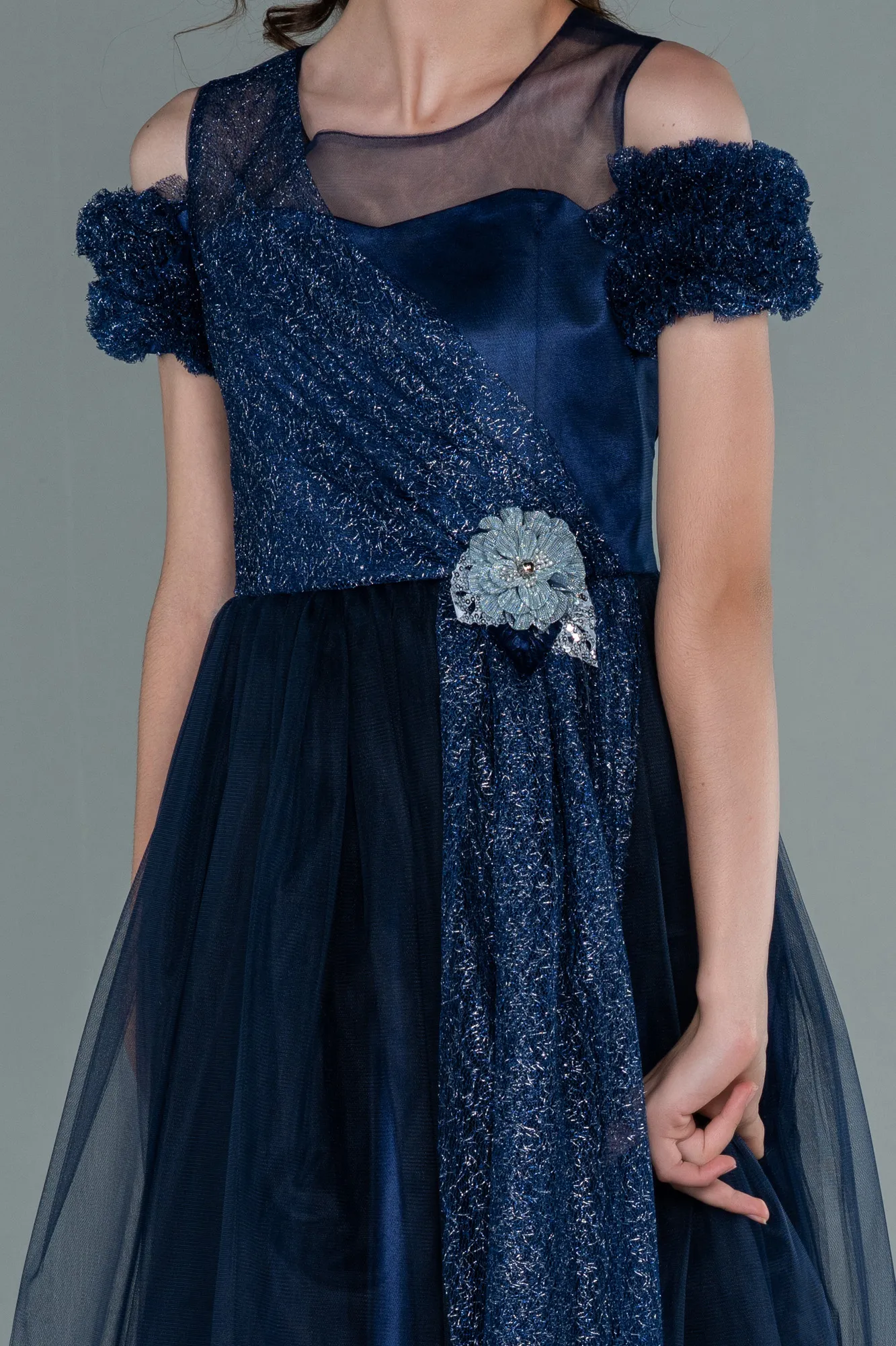 Navy Blue-Long Girl Dress ABU2446