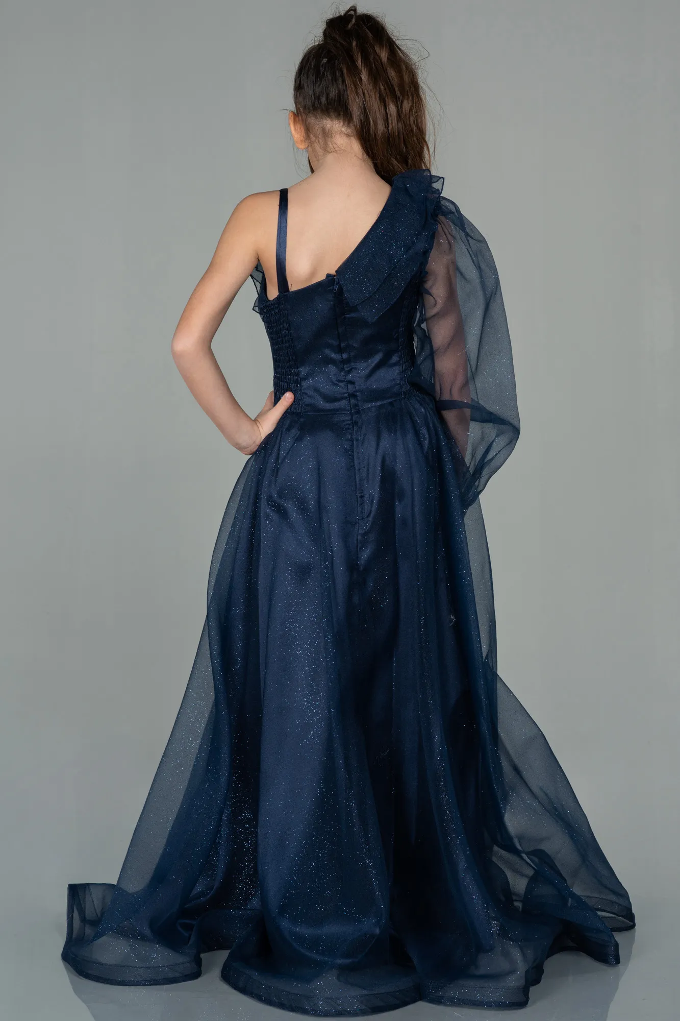 Navy Blue-Long Girl Dress ABU2453