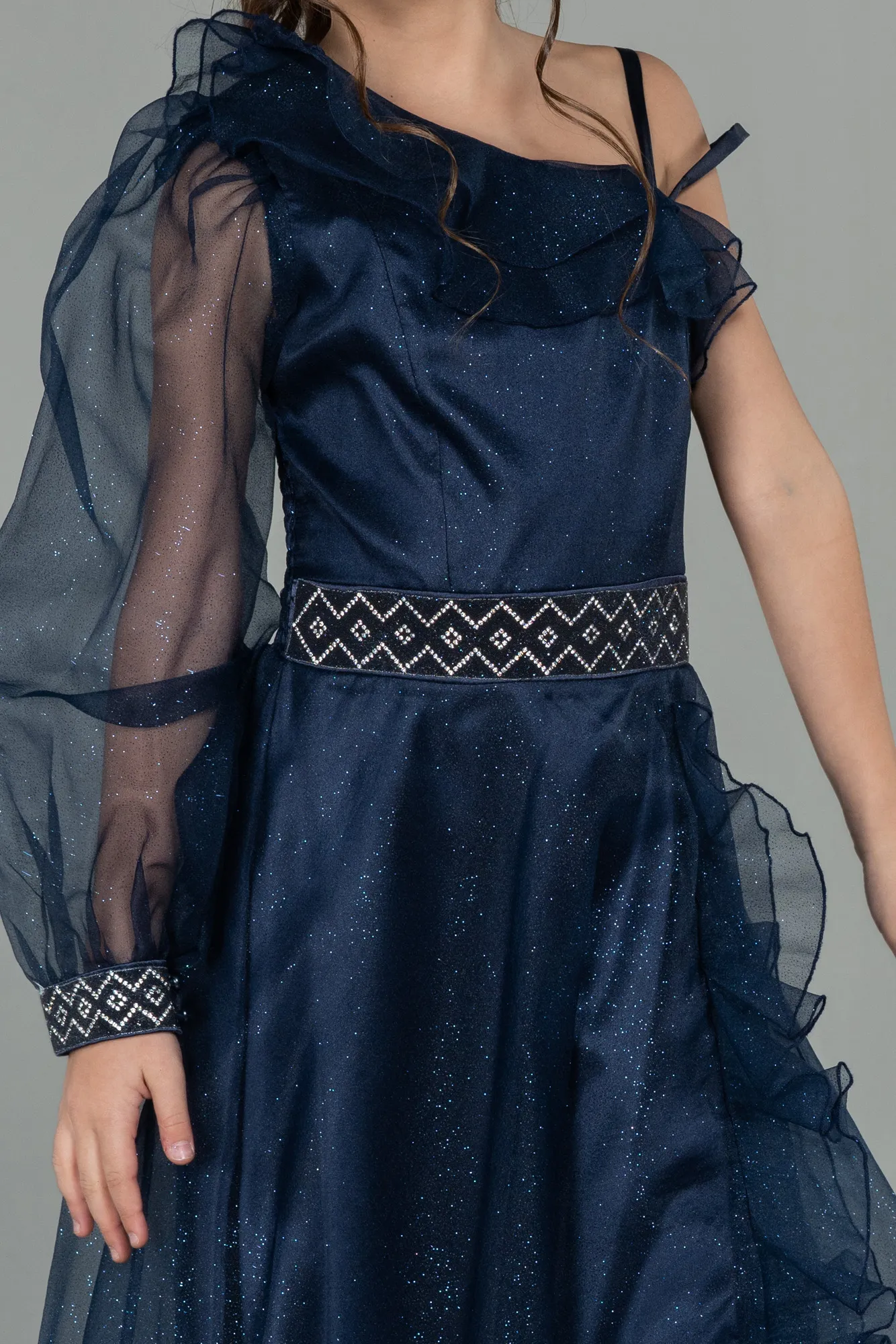 Navy Blue-Long Girl Dress ABU2453