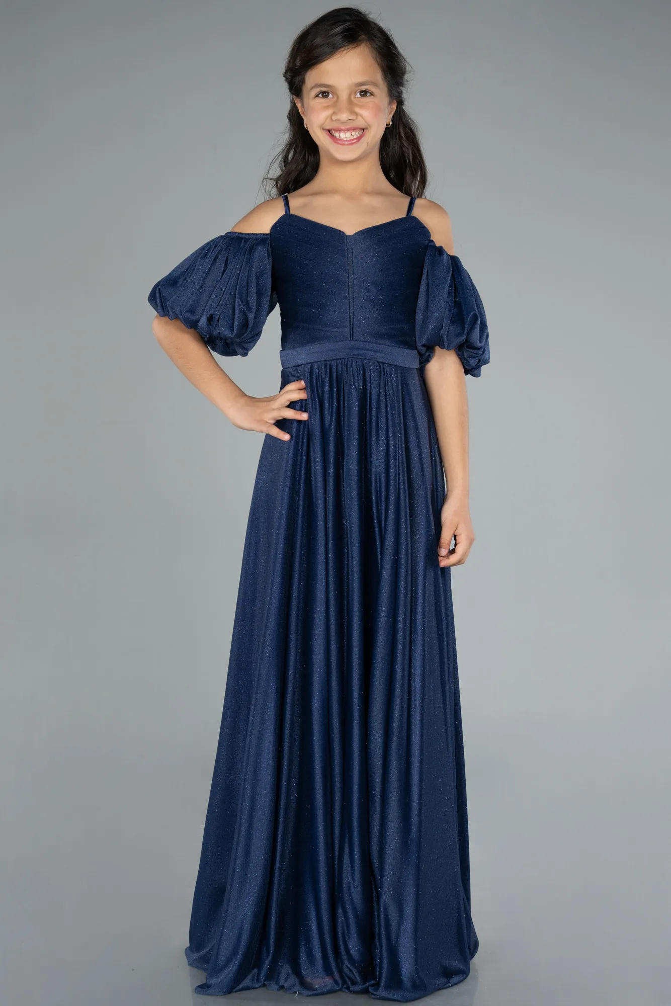 Navy Blue-Long Girl Dress ABU4828