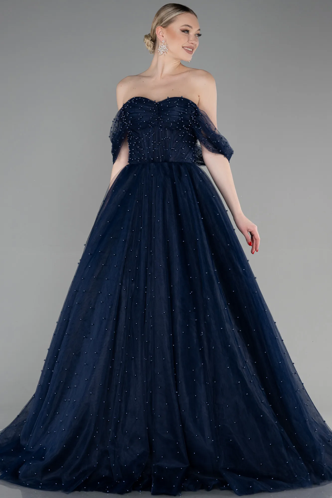 Navy Blue-Long Haute Couture Dress ABU3599