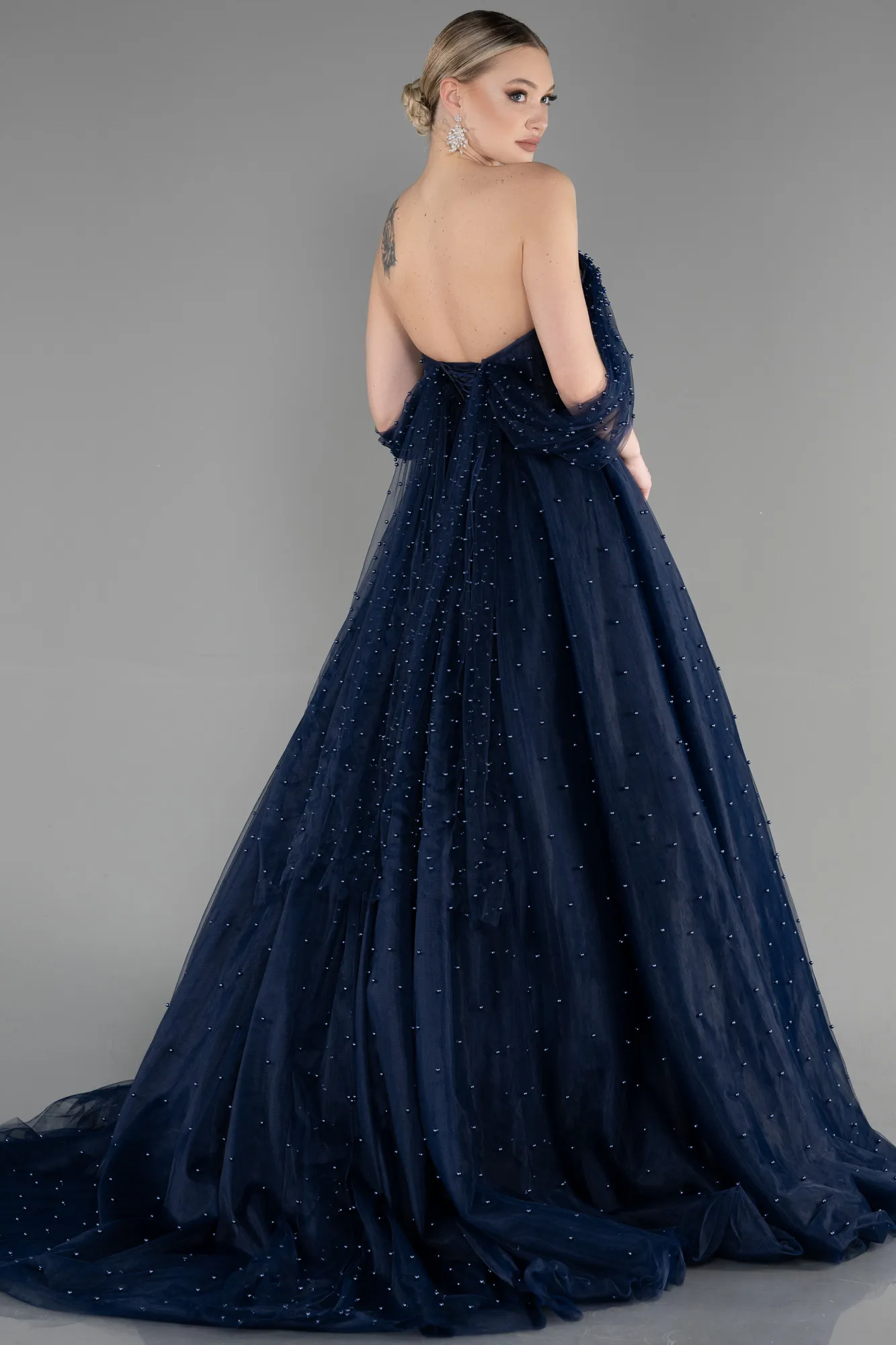 Navy Blue-Long Haute Couture Dress ABU3599