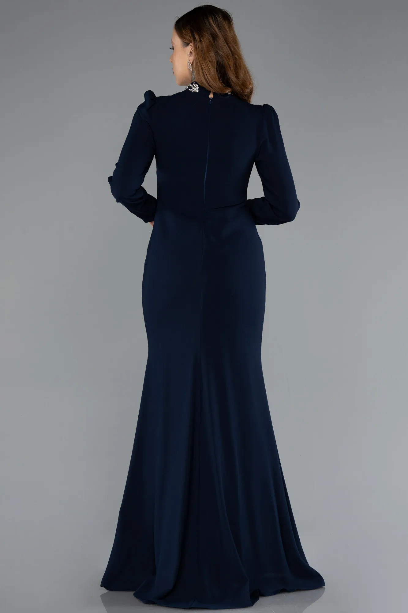 Navy Blue-Long Hijab Dress ABU5393