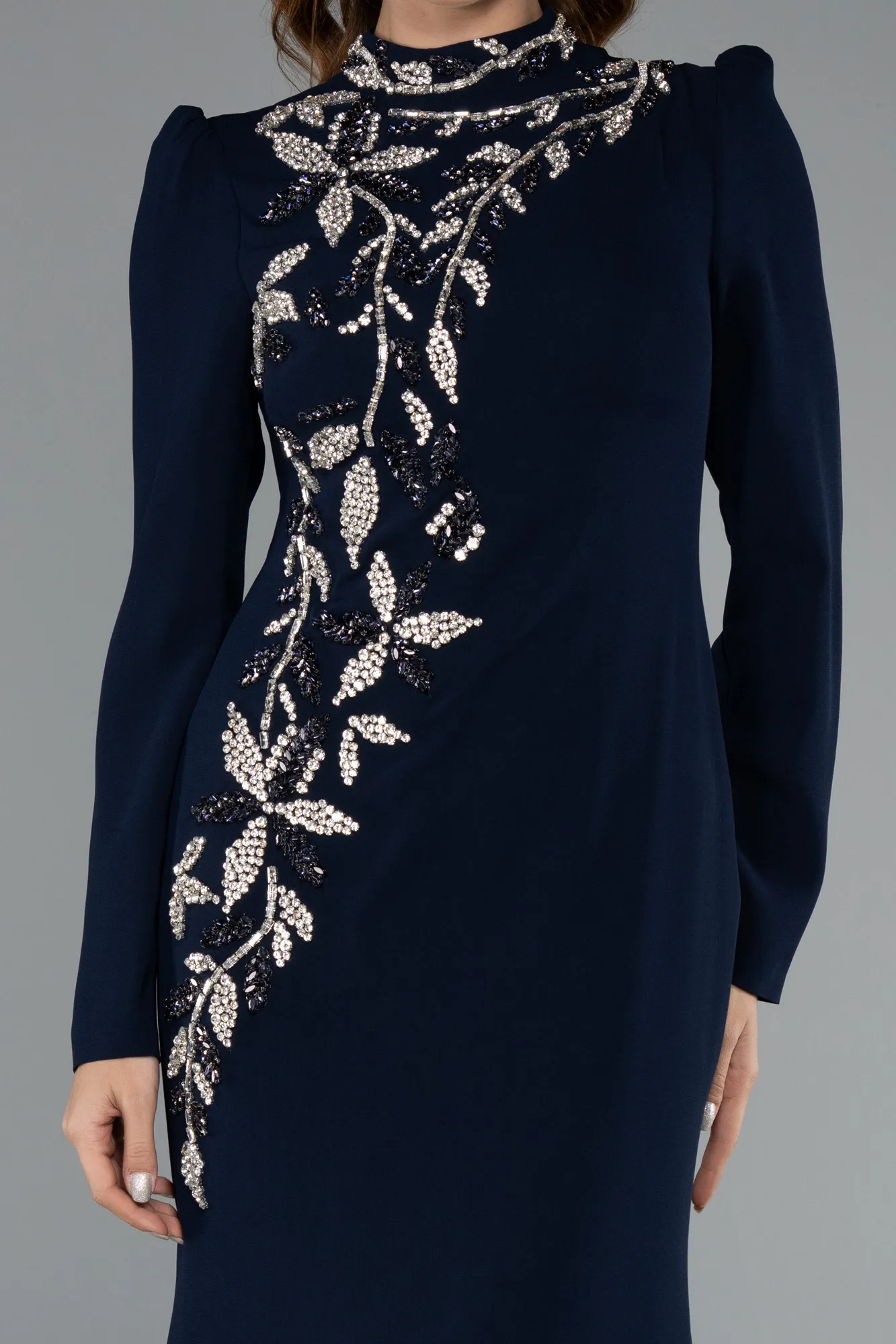 Navy Blue-Long Hijab Dress ABU5393