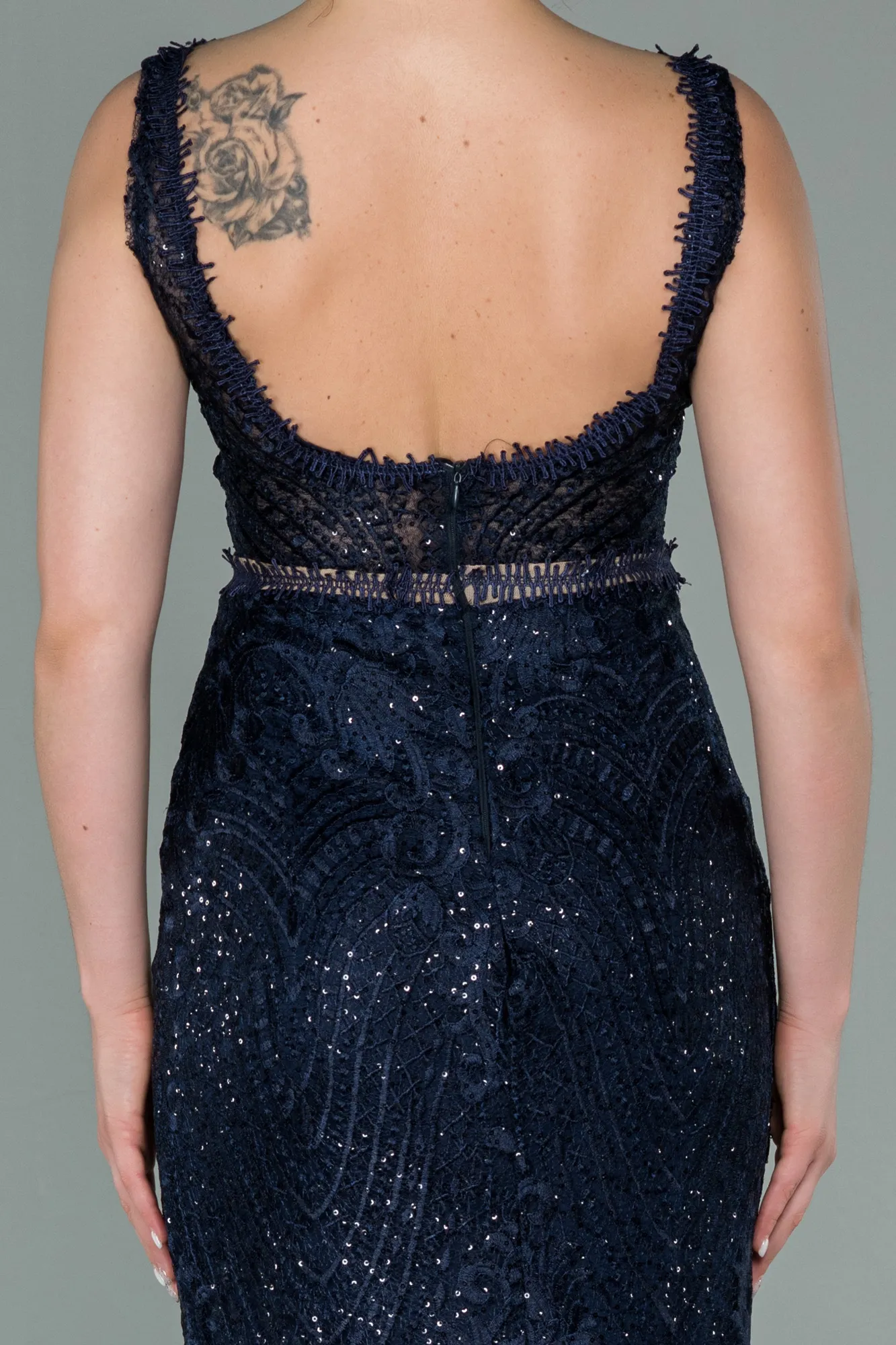 Navy Blue-Long Laced Evening Dress ABU1611