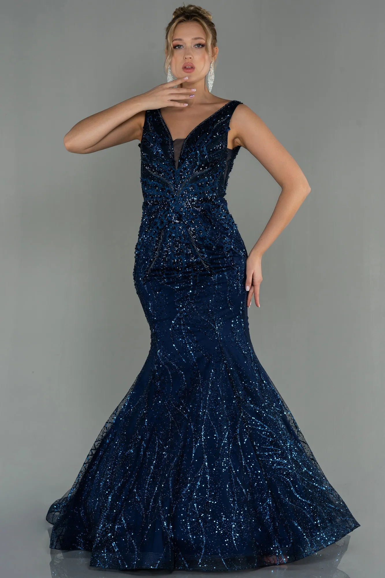 Navy Blue-Long Mermaid Evening Dress ABU2988