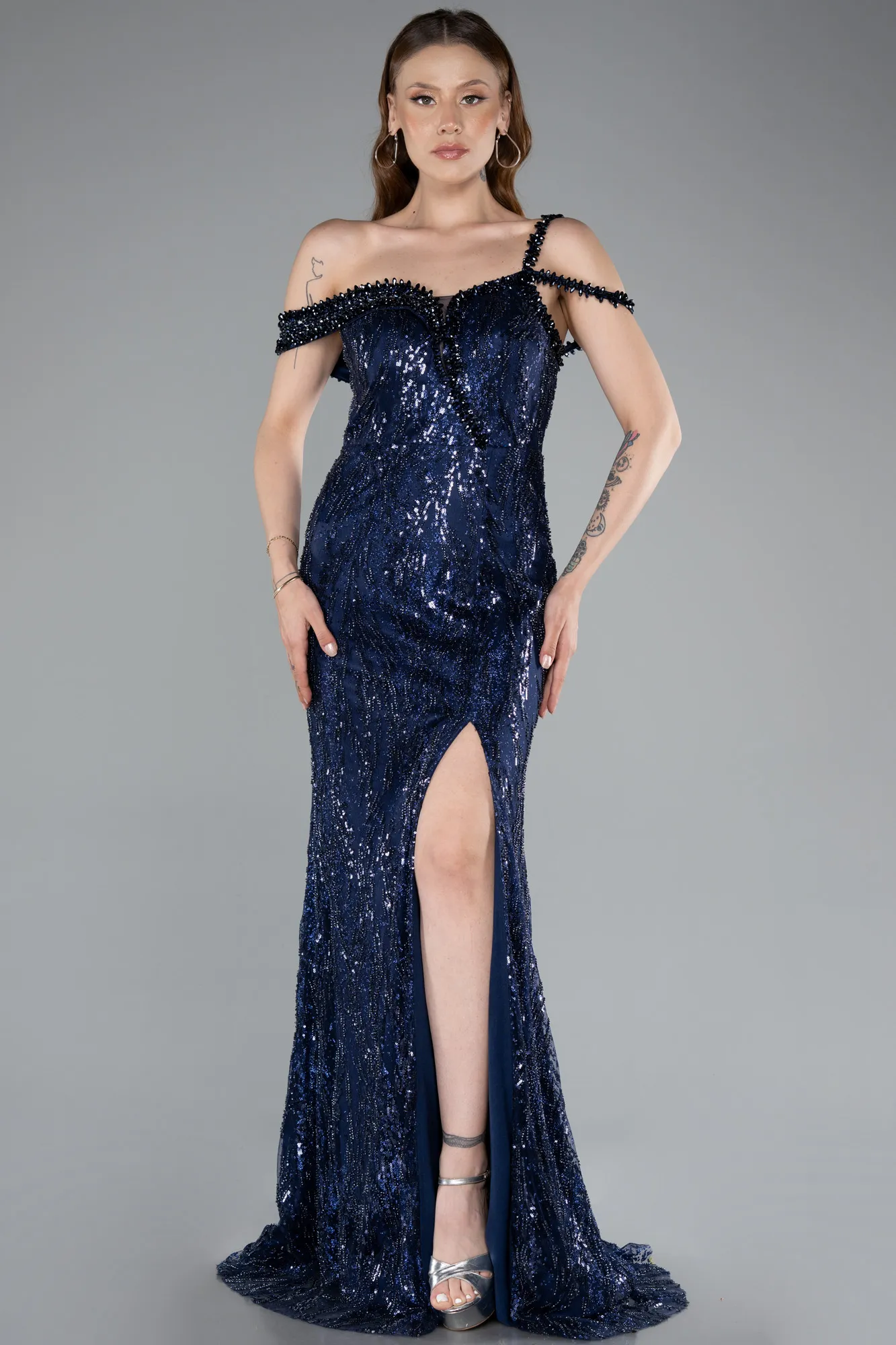 Navy Blue-Long Mermaid Evening Gown ABU4916