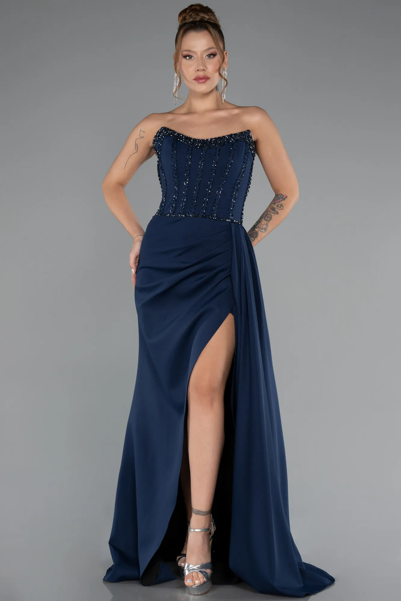 Navy Blue-Long Mermaid Evening Gown ABU5365