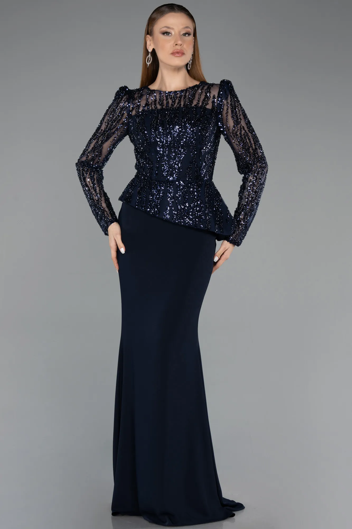 Navy Blue-Long Mermaid Evening Gown ABU5531