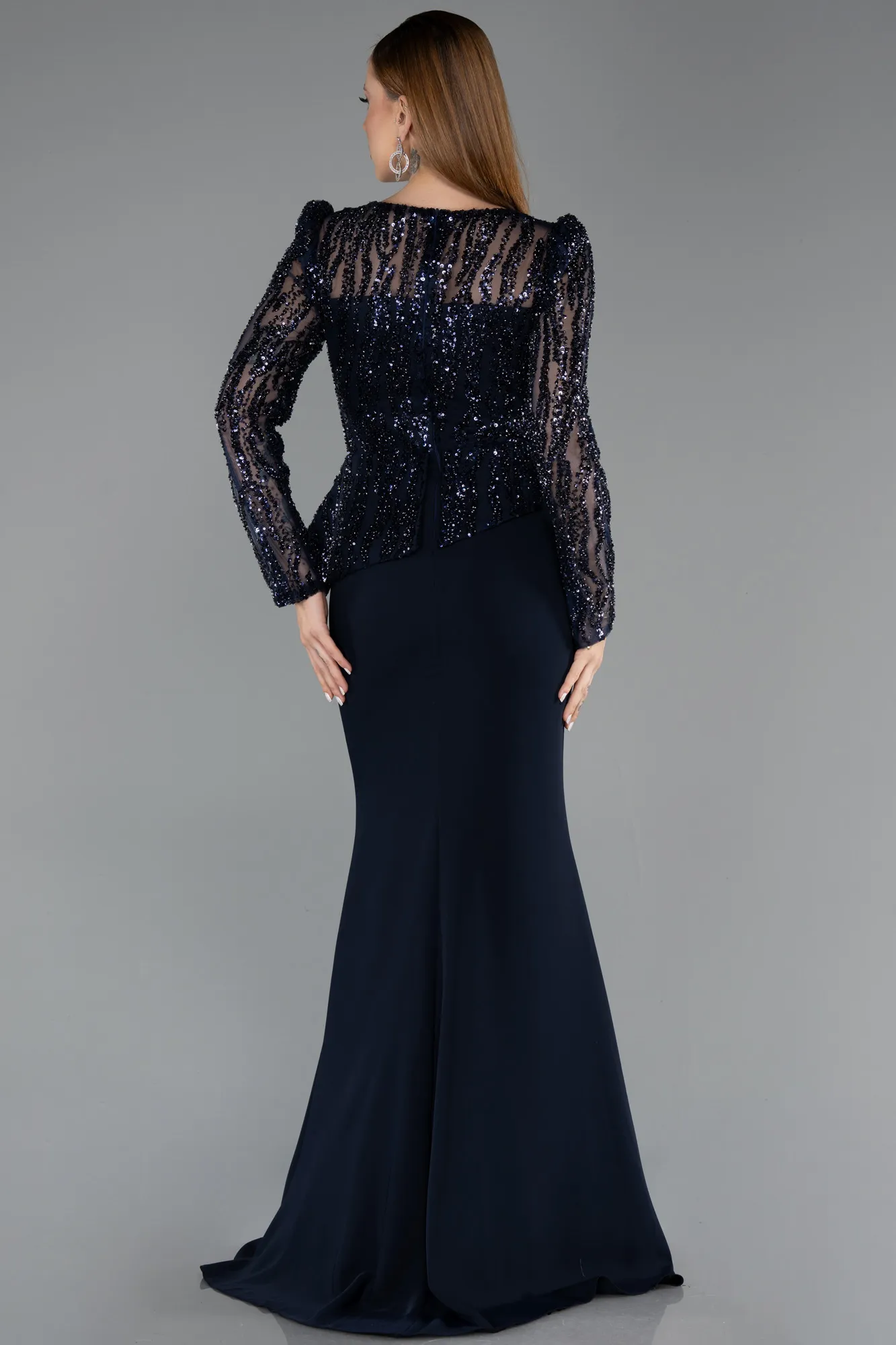 Navy Blue-Long Mermaid Evening Gown ABU5531