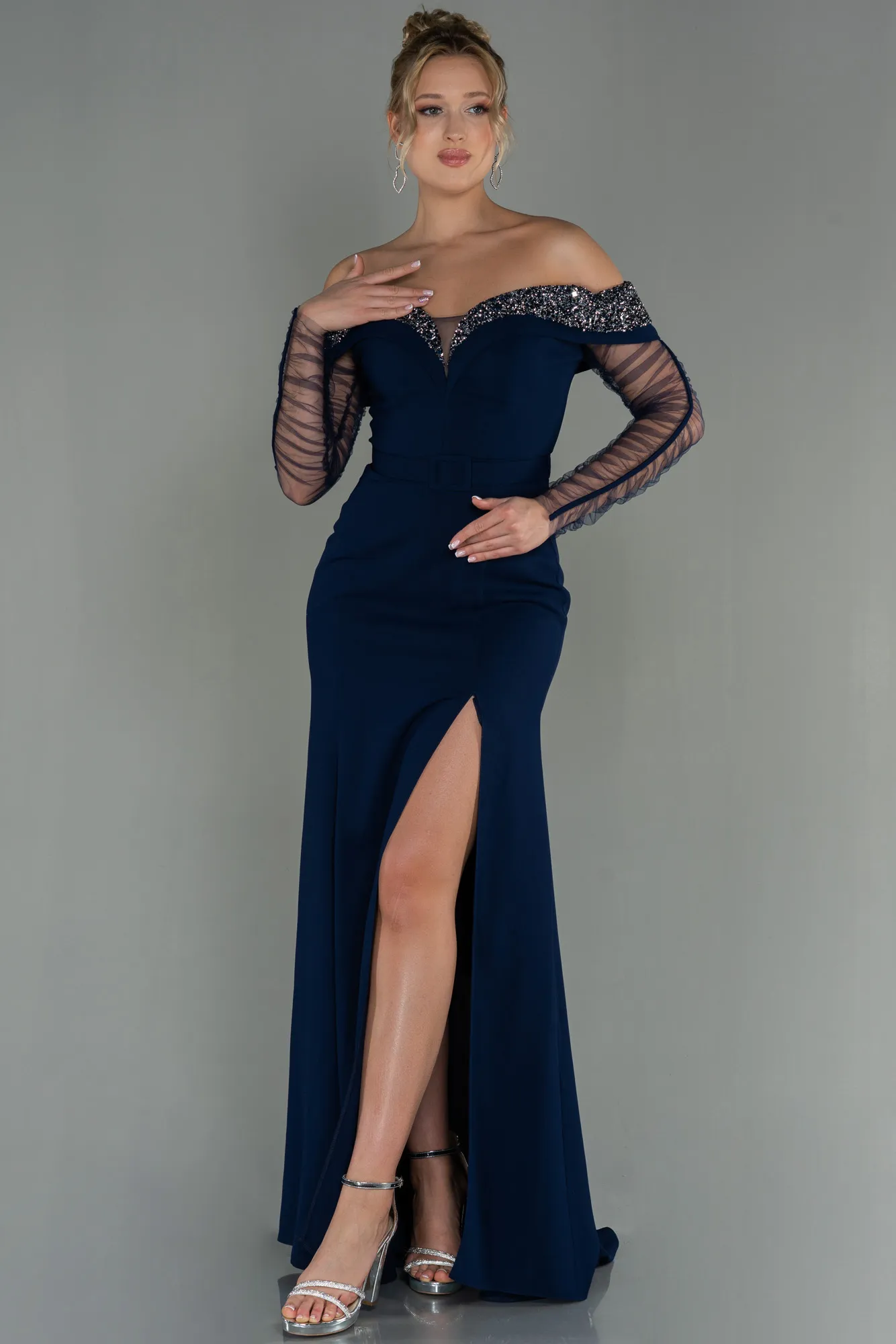 Navy Blue-Long Mermaid Prom Dress ABU2998