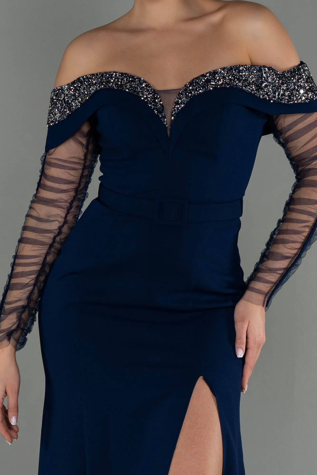 Navy Blue-Long Mermaid Prom Dress ABU2998