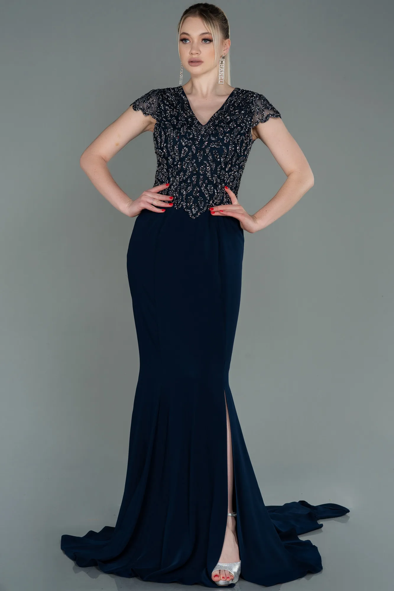 Navy Blue-Long Mermaid Prom Dress ABU3102
