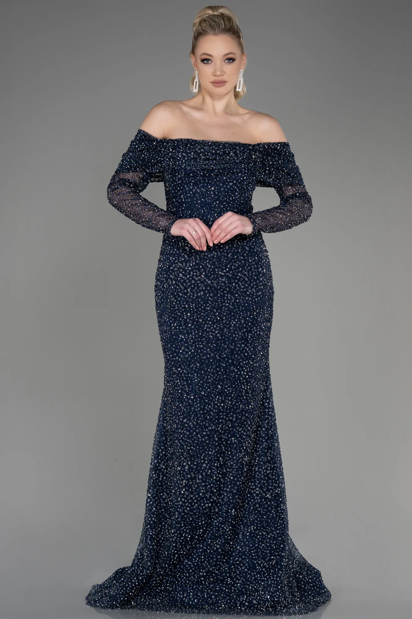 Navy Blue-Long Mermaid Prom Dress ABU3756