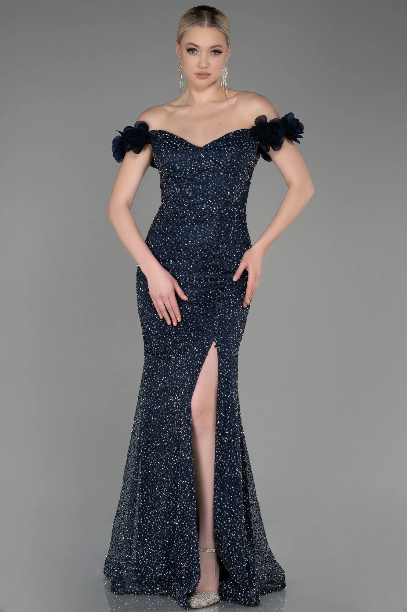 Navy Blue-Long Mermaid Prom Dress ABU3776