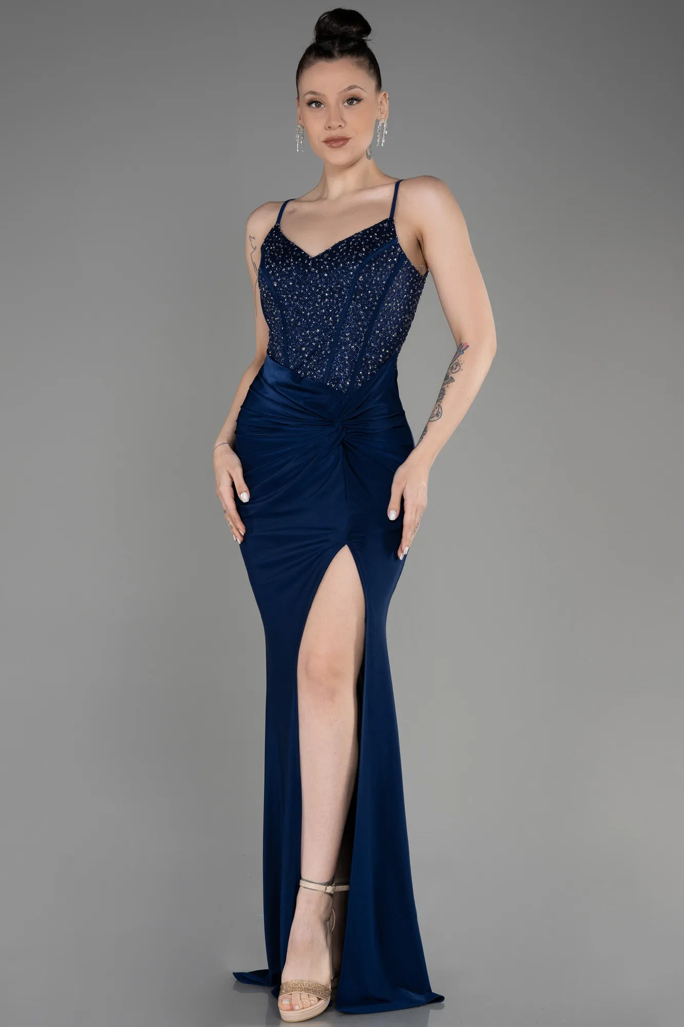Navy Blue-Long Mermaid Prom Dress ABU3786