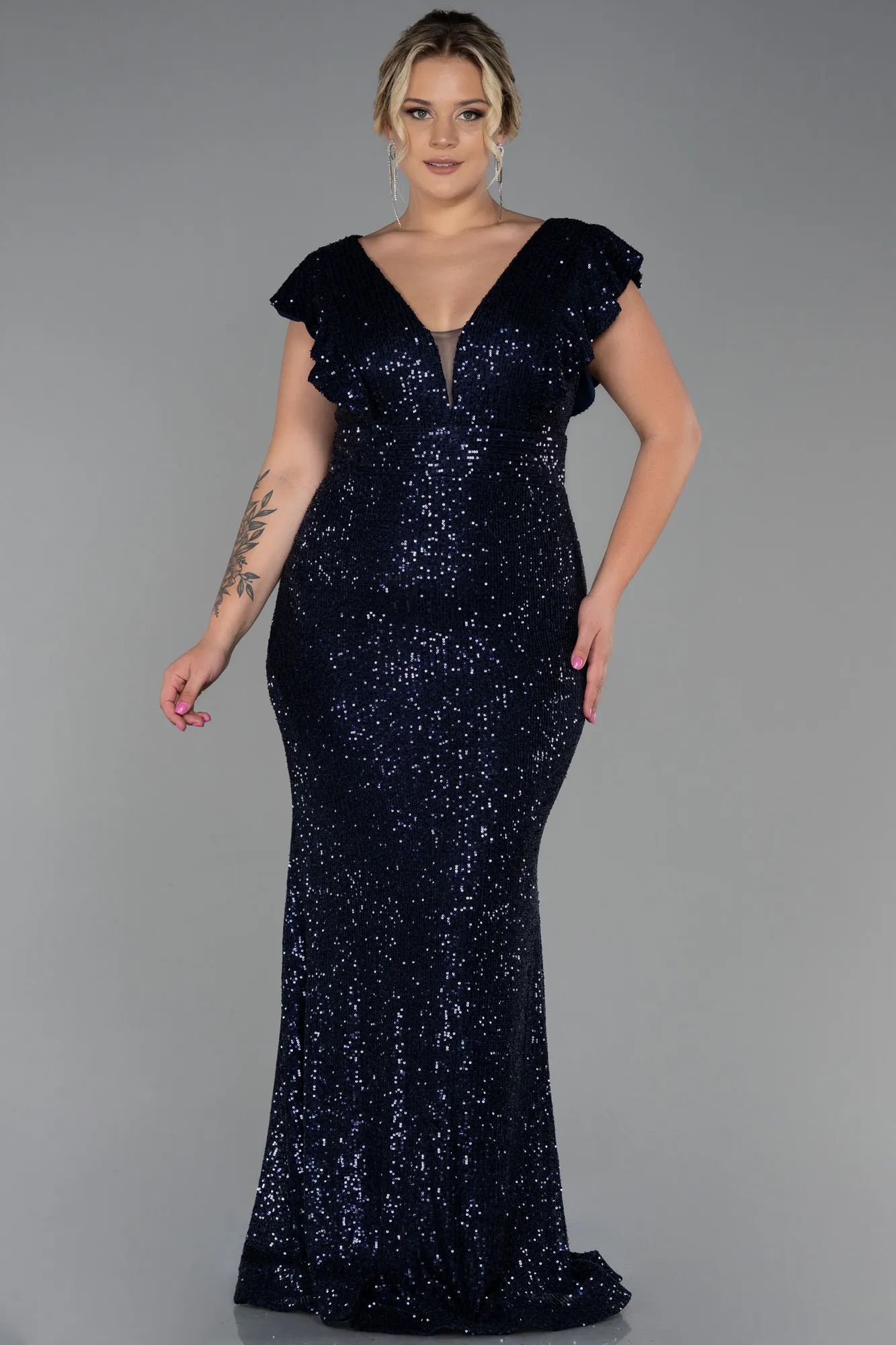 Navy Blue-Long Oversized Evening Dress ABU1045