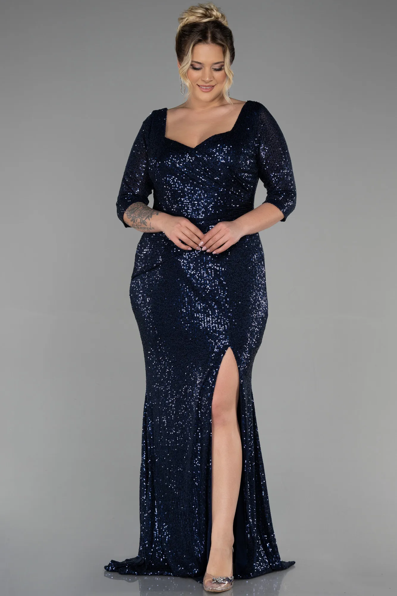Navy Blue-Long Oversized Evening Dress ABU1697