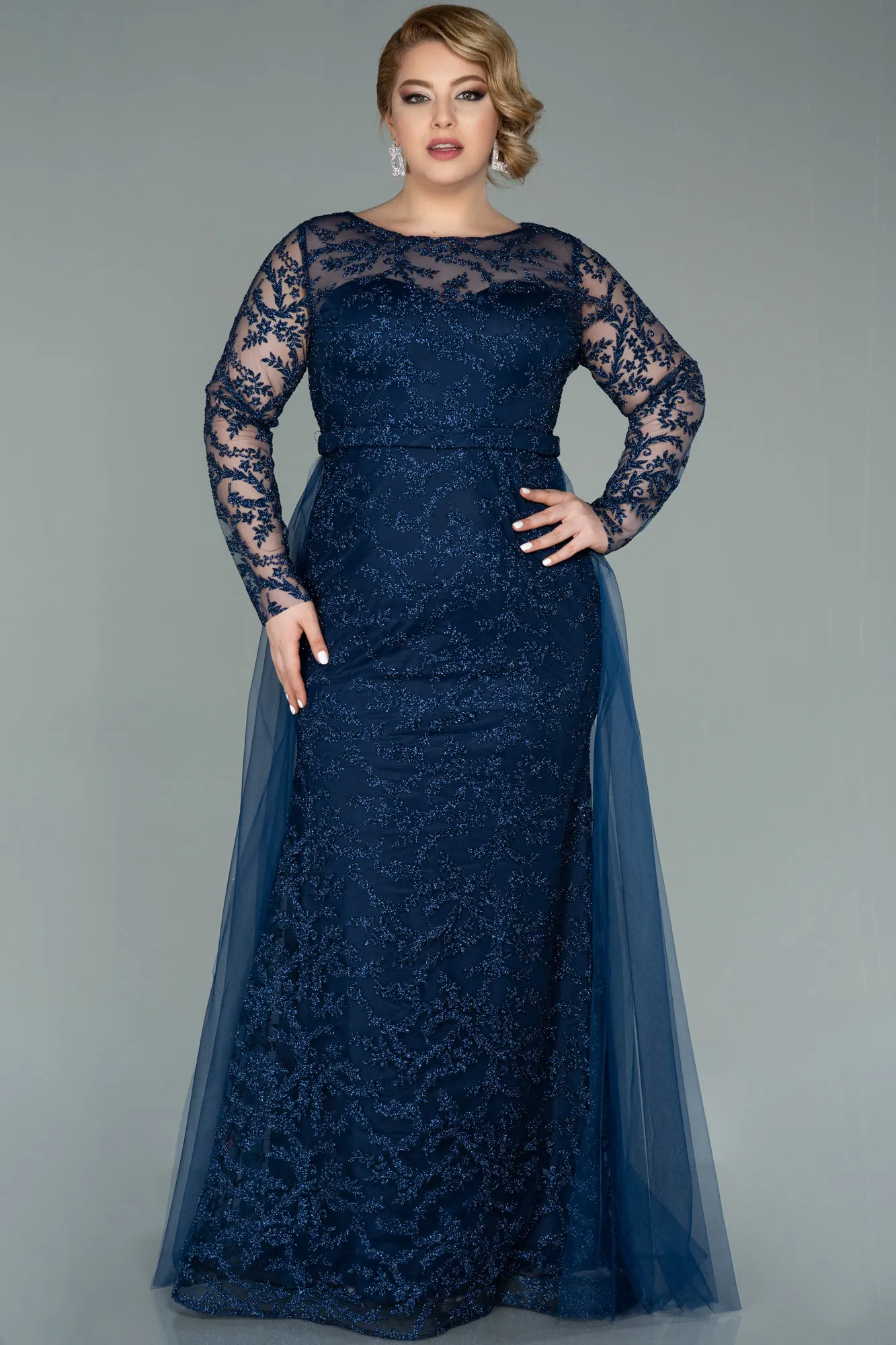 Navy Blue-Long Oversized Evening Dress ABU2238