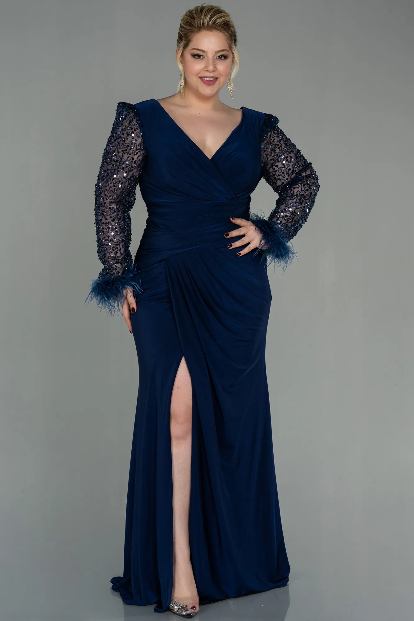 Navy Blue-Long Oversized Evening Dress ABU2976
