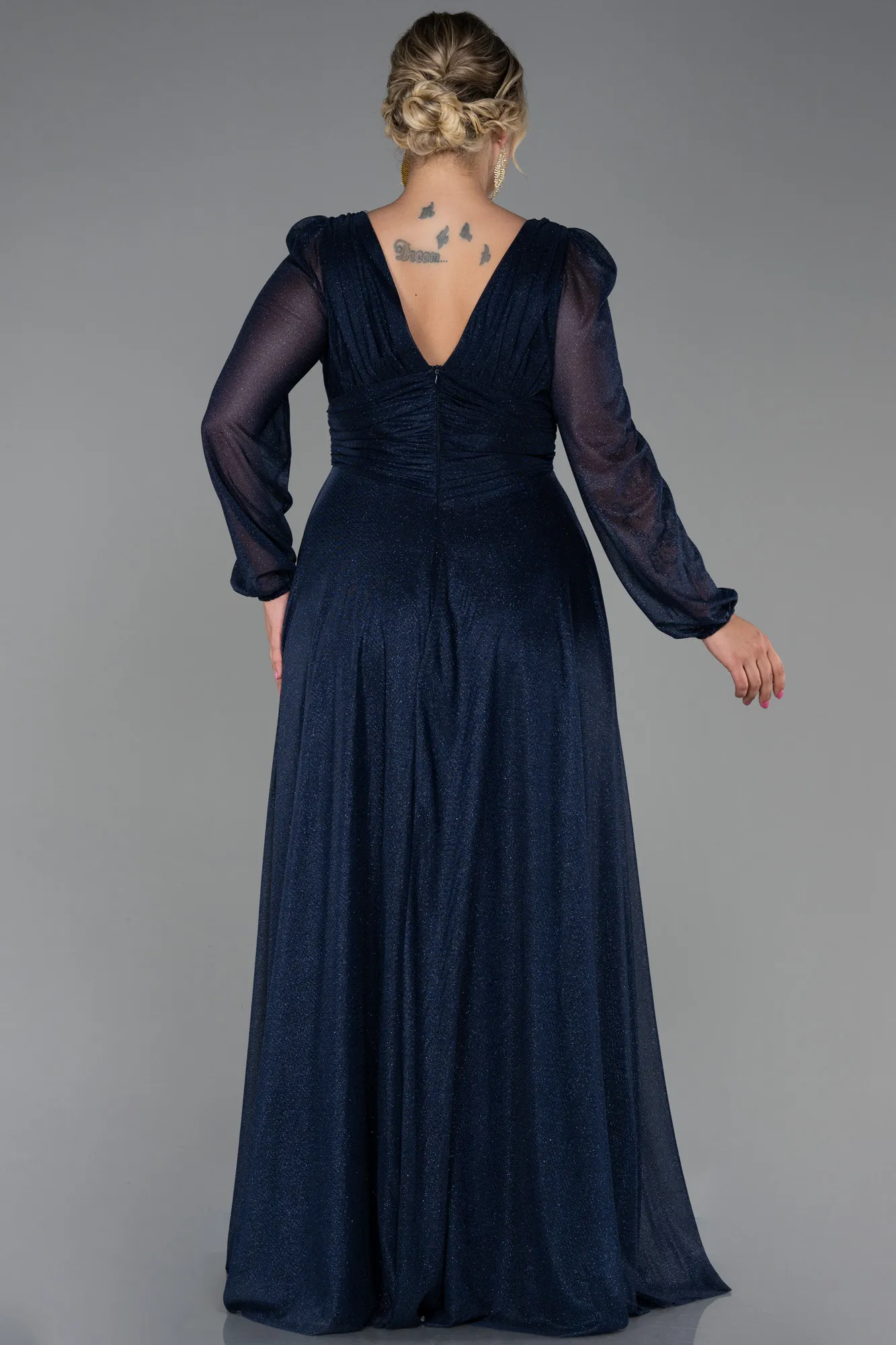 Navy Blue-Long Oversized Evening Dress ABU3218