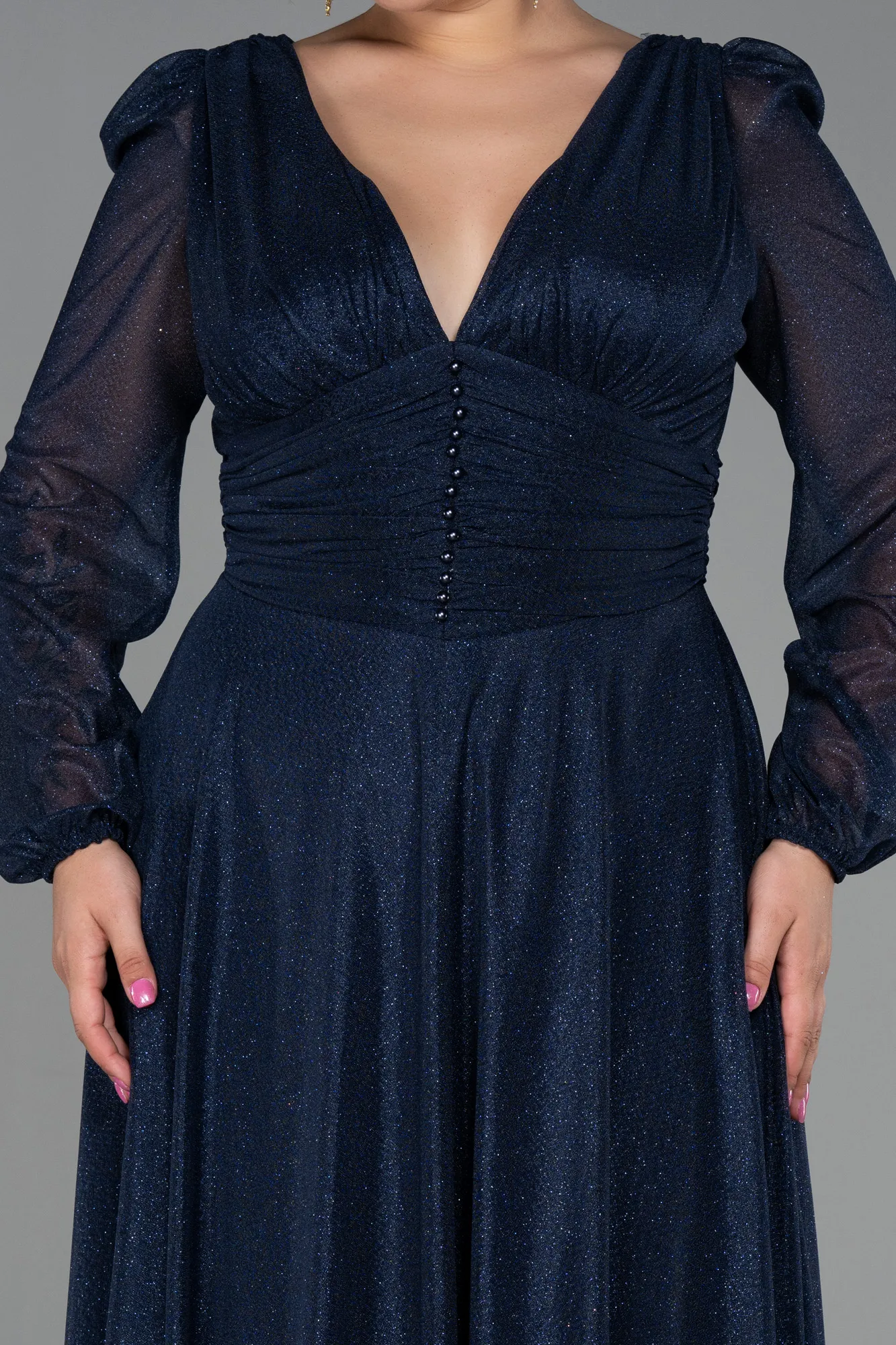 Navy Blue-Long Oversized Evening Dress ABU3218