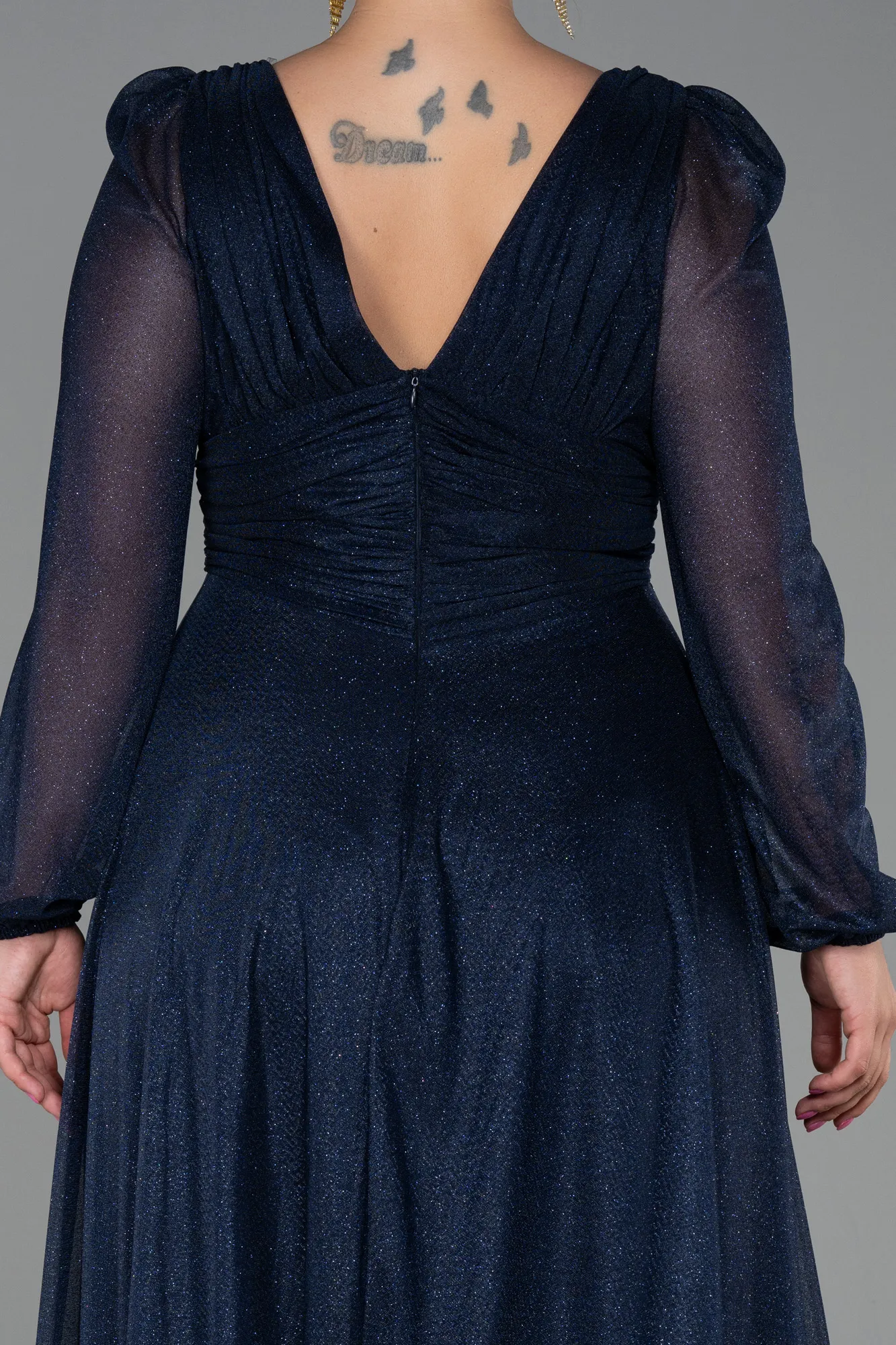 Navy Blue-Long Oversized Evening Dress ABU3218