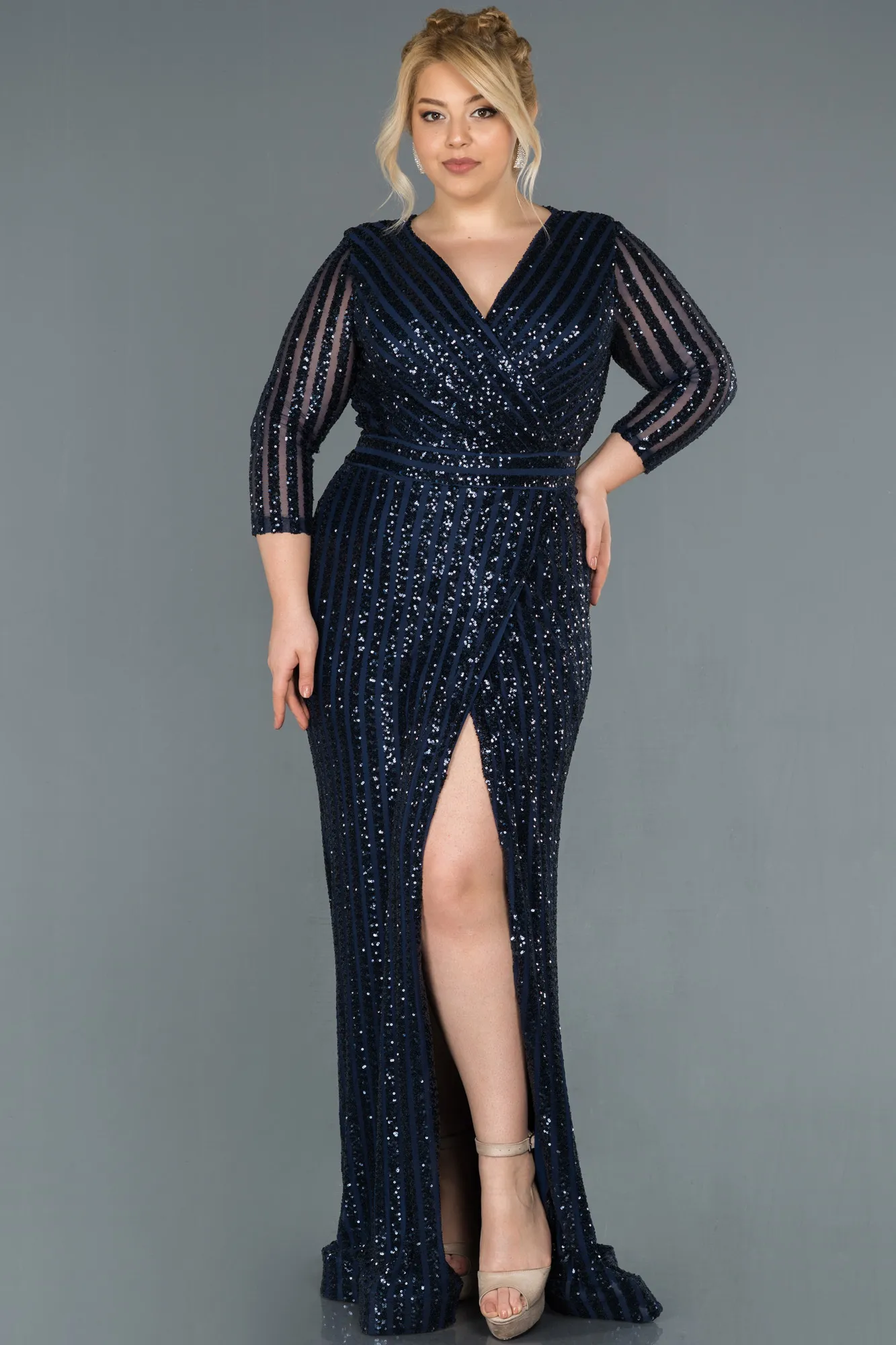 Navy Blue-Long Oversized Mermaid Evening Dress ABU1043