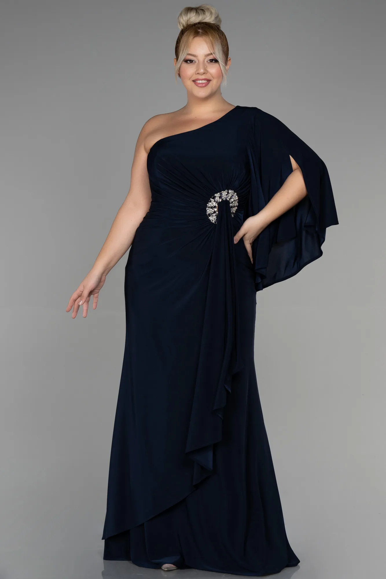 Navy Blue-Long Plus Size Engagement Dress ABU3373