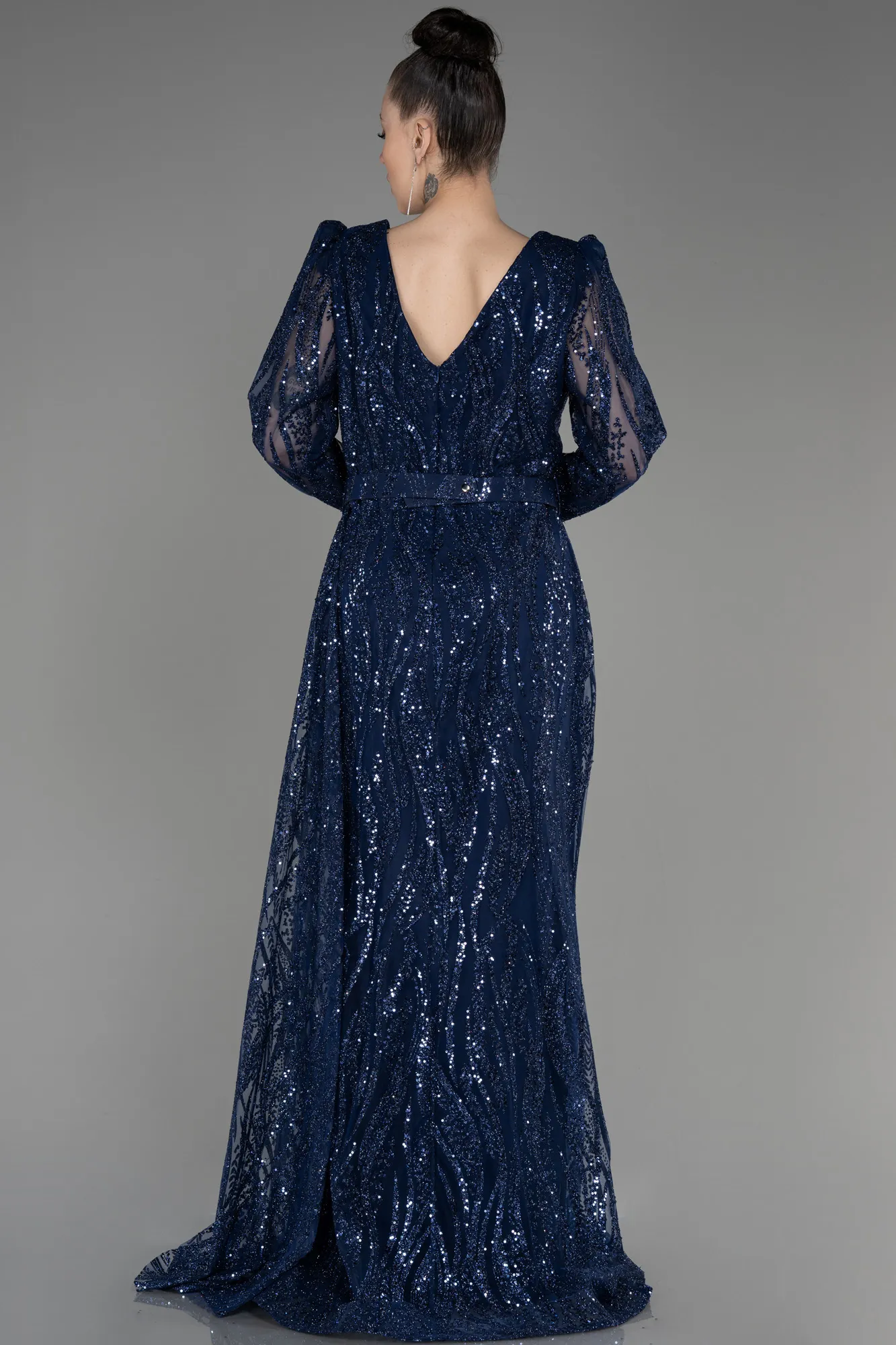 Navy Blue-Long Plus Size Engagement Dress ABU3562