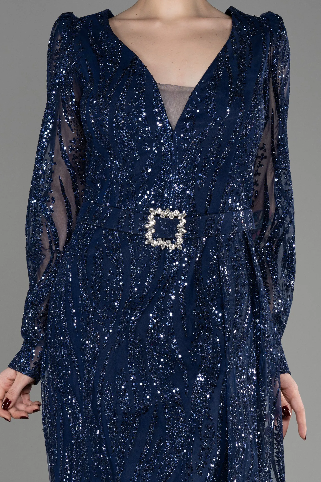 Navy Blue-Long Plus Size Engagement Dress ABU3562