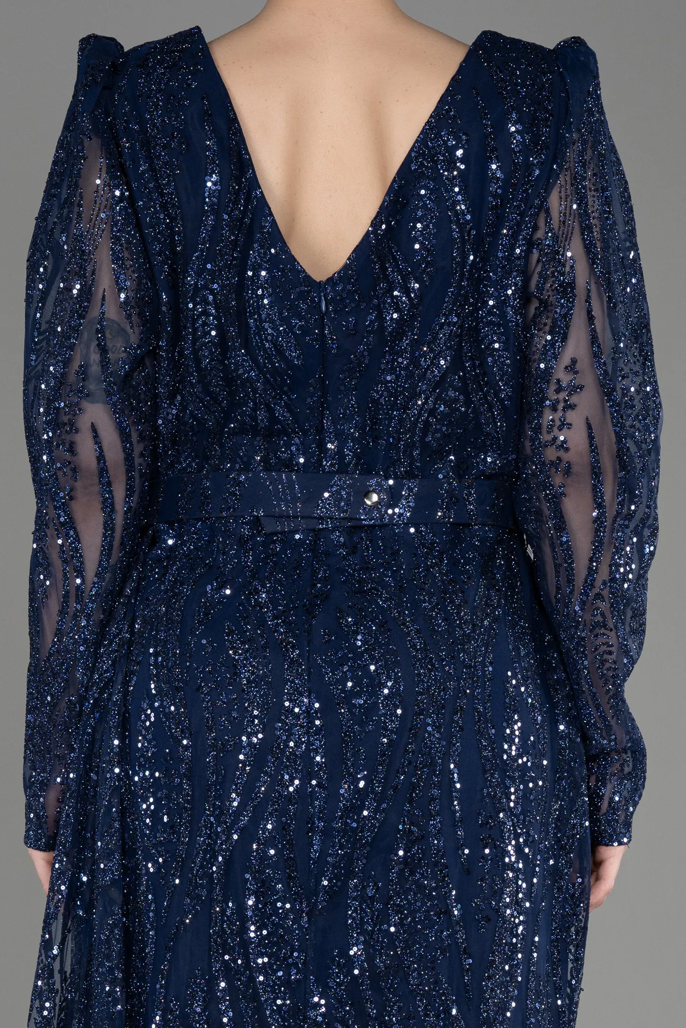 Navy Blue-Long Plus Size Engagement Dress ABU3562